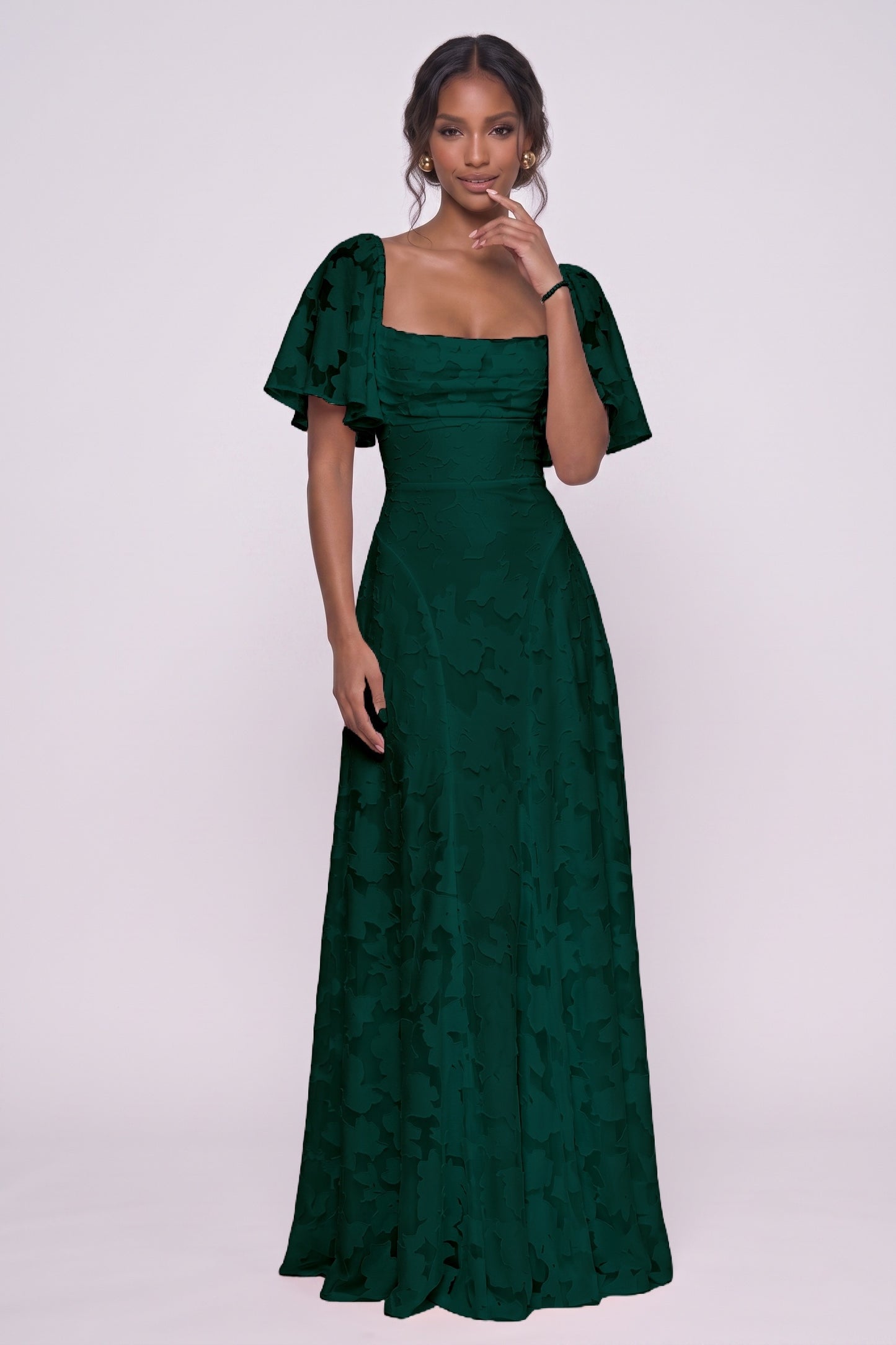 A-Line Maxi Chiffon Burnout Wedding Guest Dress CG0342