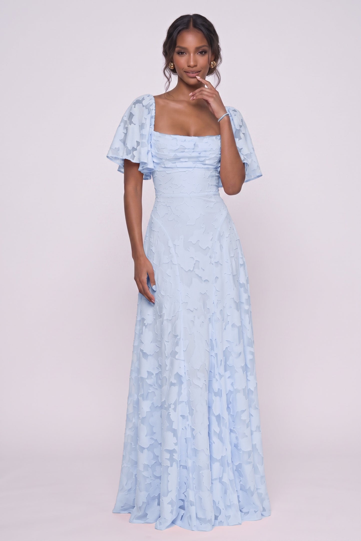 A-Line Maxi Chiffon Burnout Wedding Guest Dress CG0342