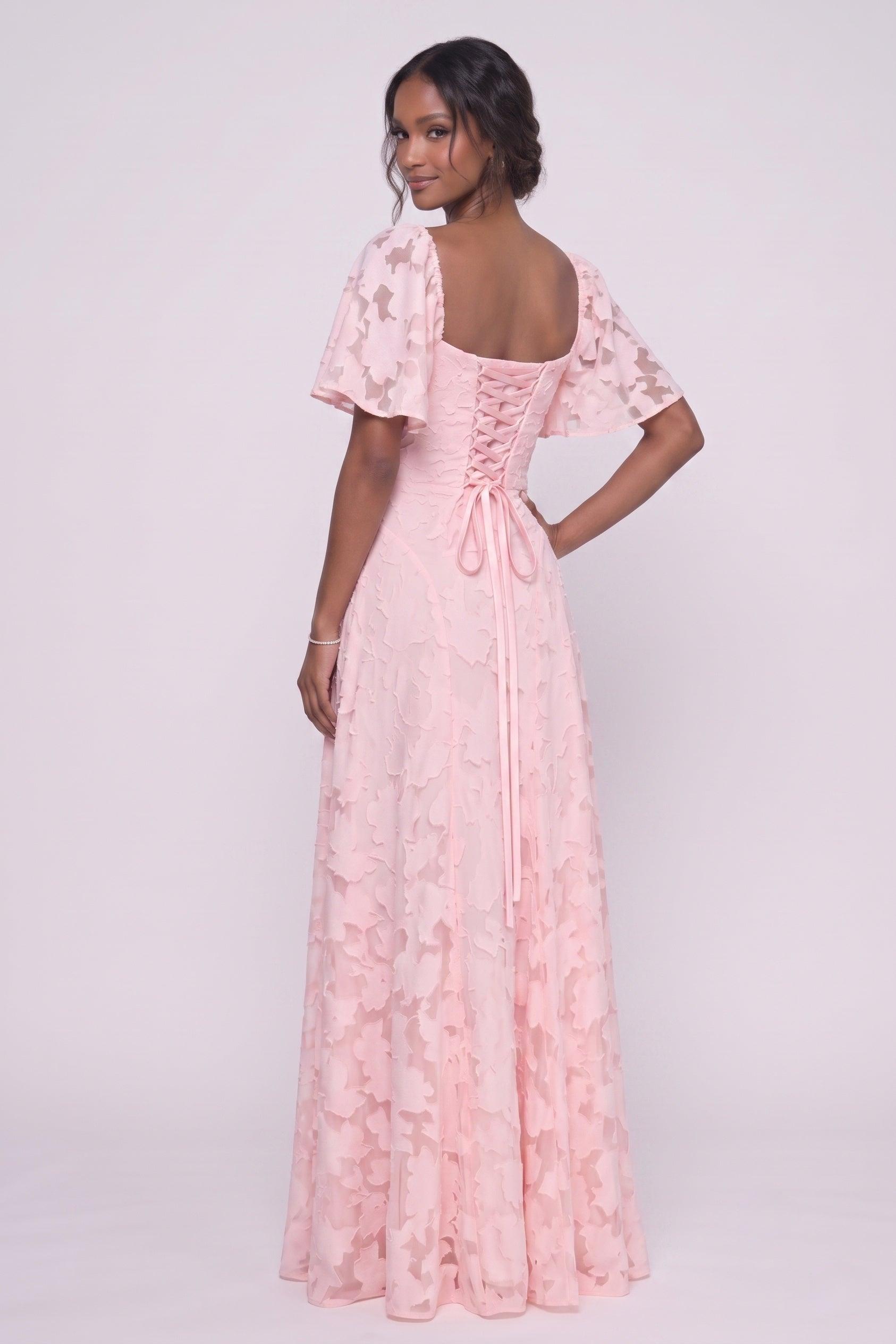 Square Neck Chiffon Burnout Bridesmaid Dress A-Line Floor Length