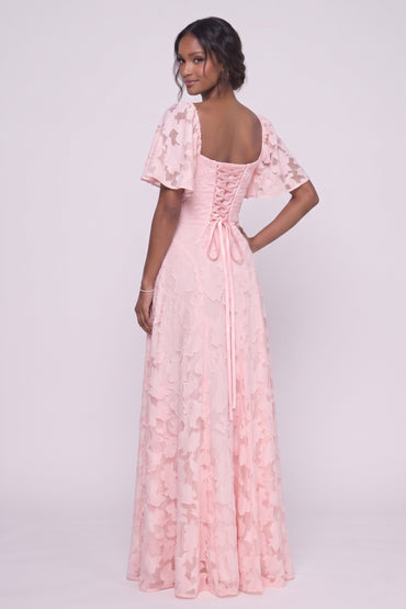 A-Line Maxi Chiffon Burnout Wedding Guest Dress CG0342