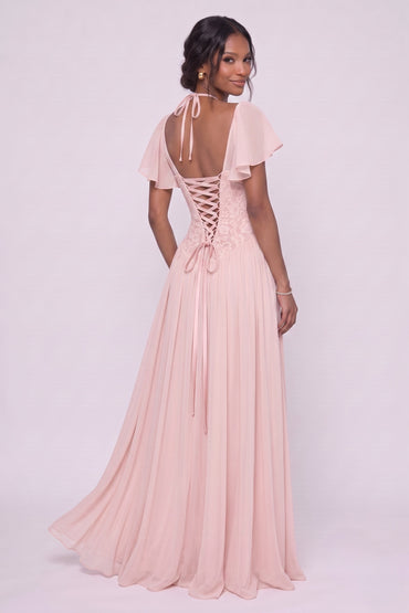 A-Line Floor-length Chiffon Lace Bridesmaid Dress CG0347BM