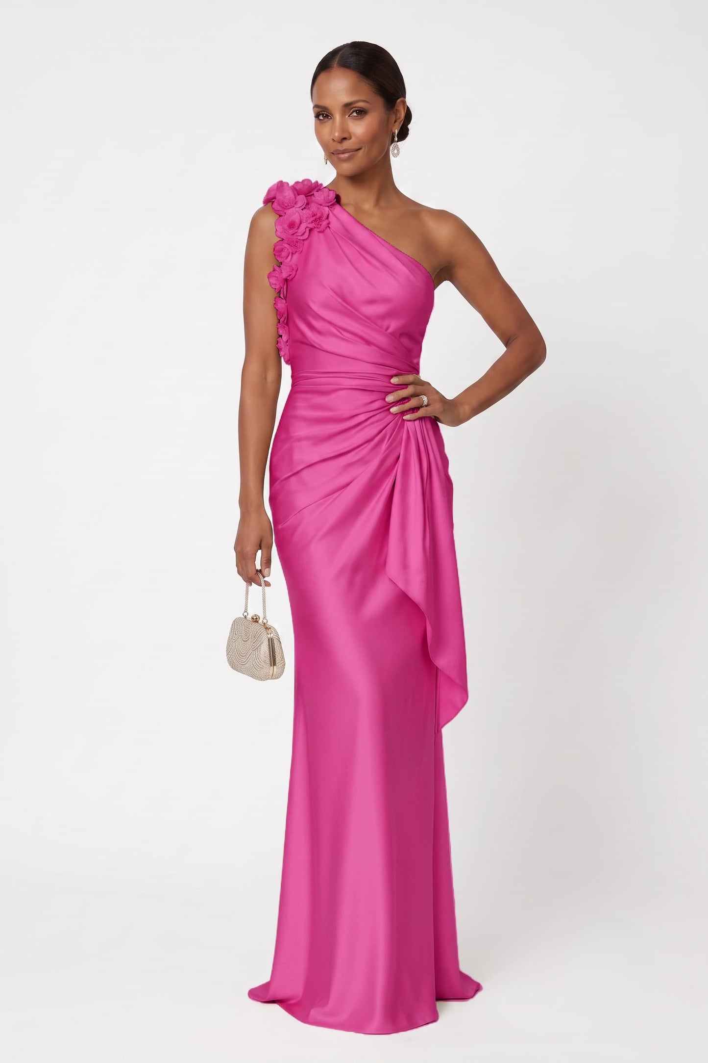 Sheath-Column Floor Length Stretch Satin Wedding Guest Dress CG0348