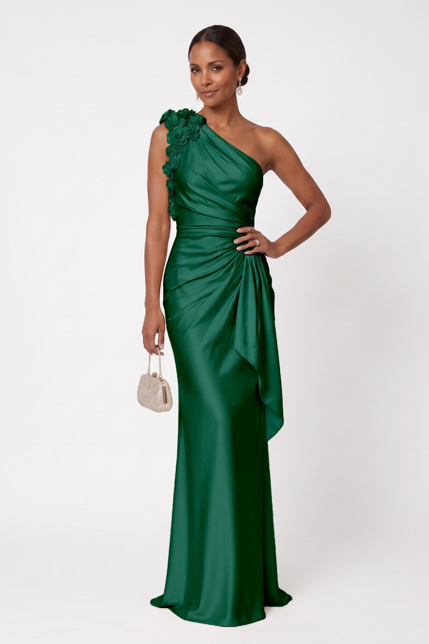 Sheath-Column Floor Length Stretch Satin Wedding Guest Dress CG0348