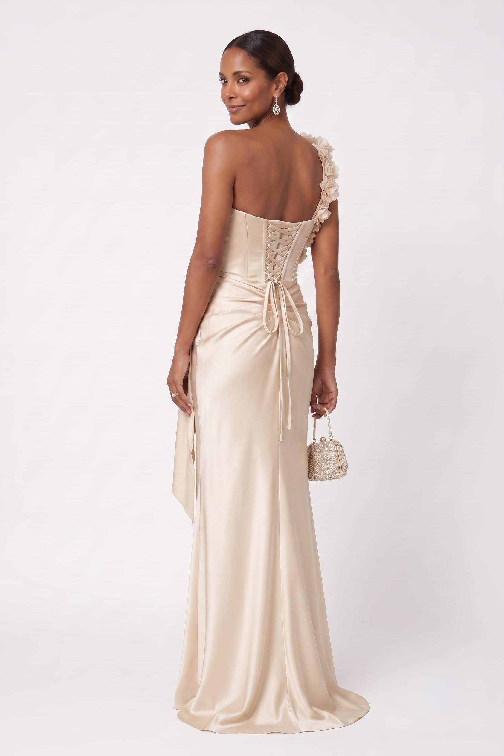 Sheath-Column Floor Length Stretch Satin Wedding Guest Dress CG0348