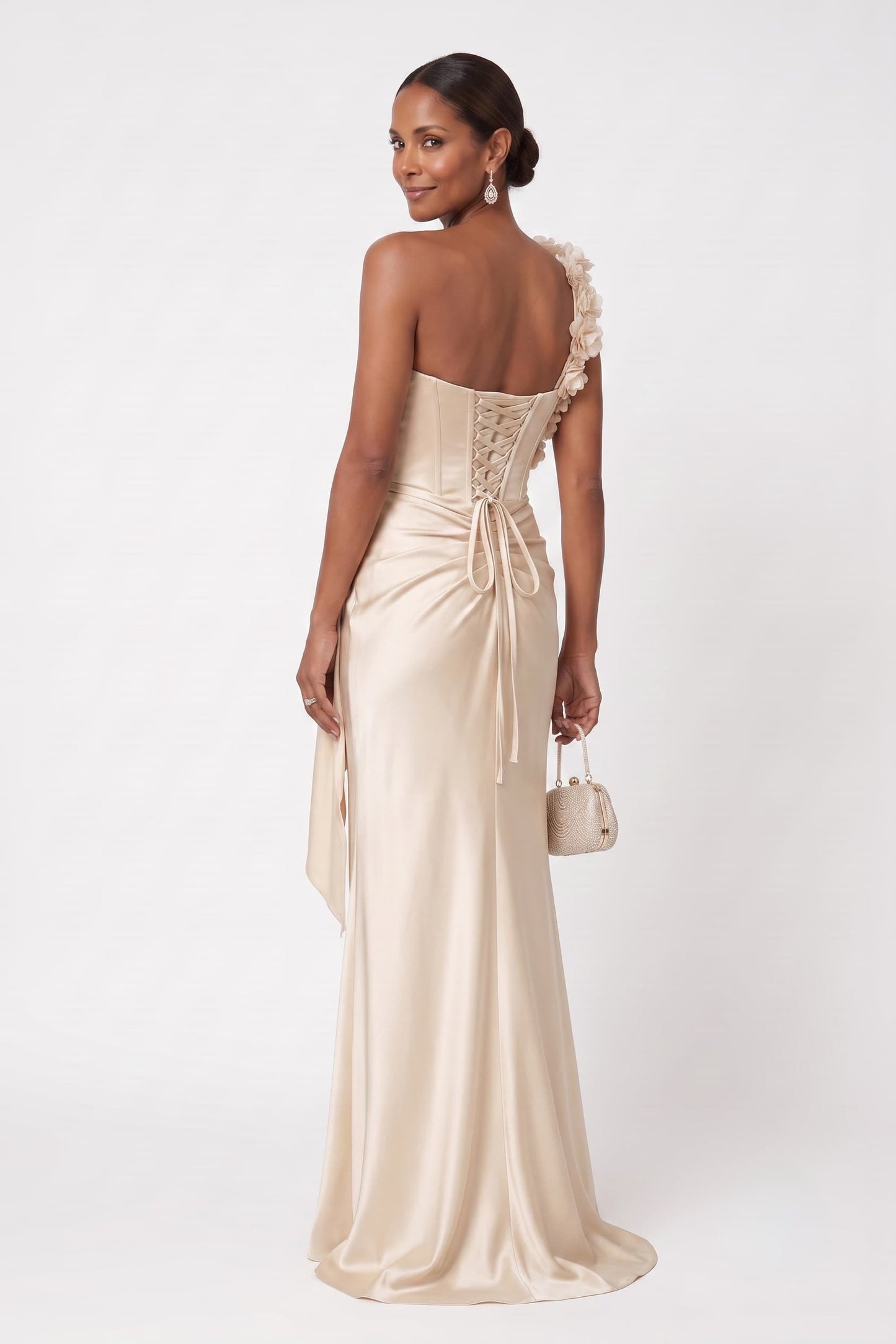Sheath-Column Floor Length Stretch Satin Wedding Guest Dress CG0348