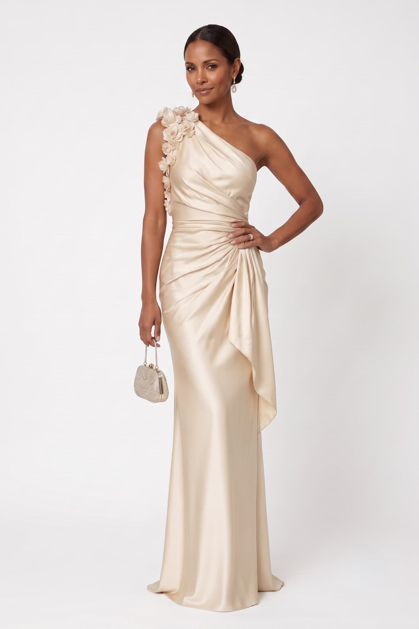 Sheath-Column Floor Length Stretch Satin Wedding Guest Dress CG0348