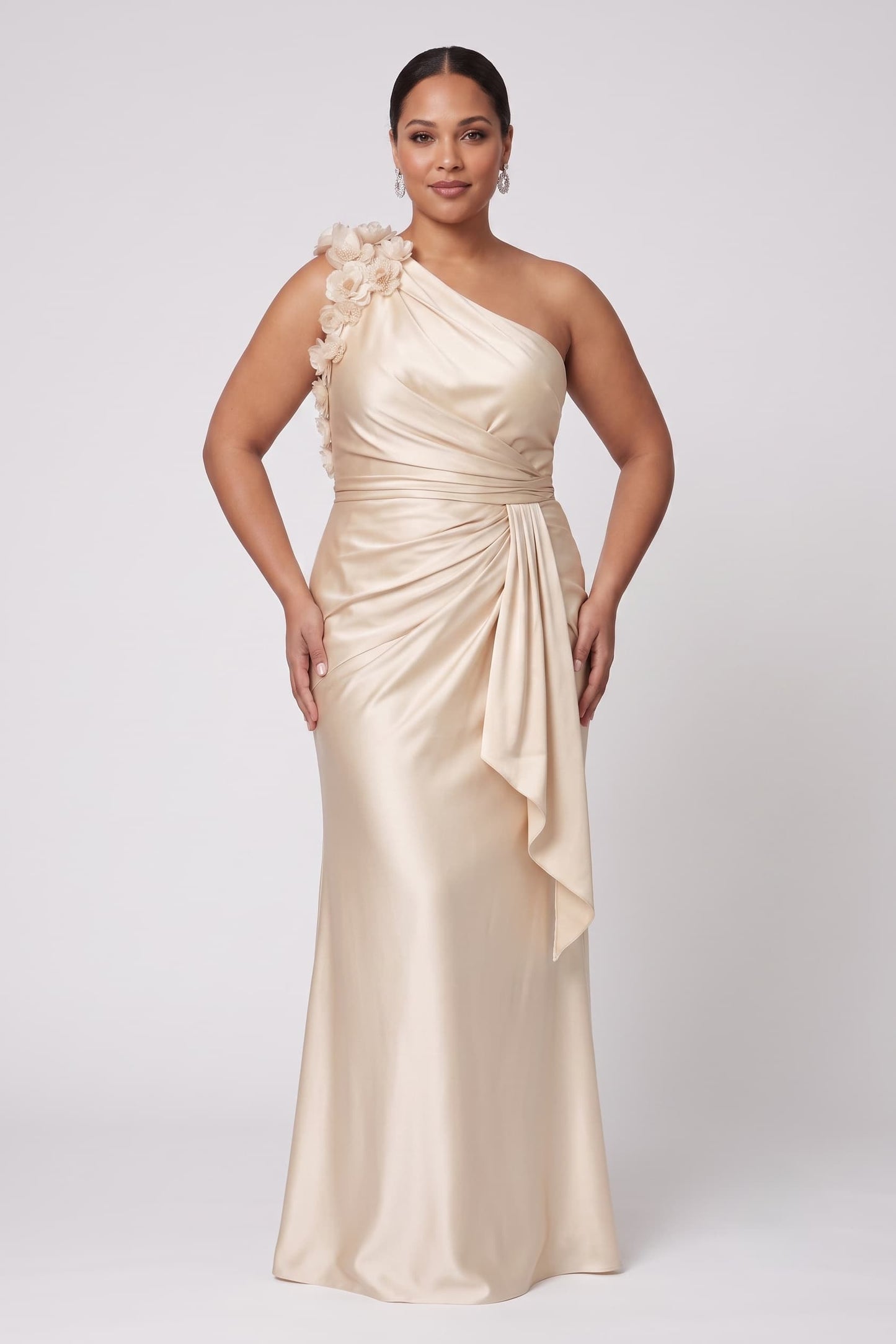 Sheath-Column Floor Length Stretch Satin Wedding Guest Dress CG0348