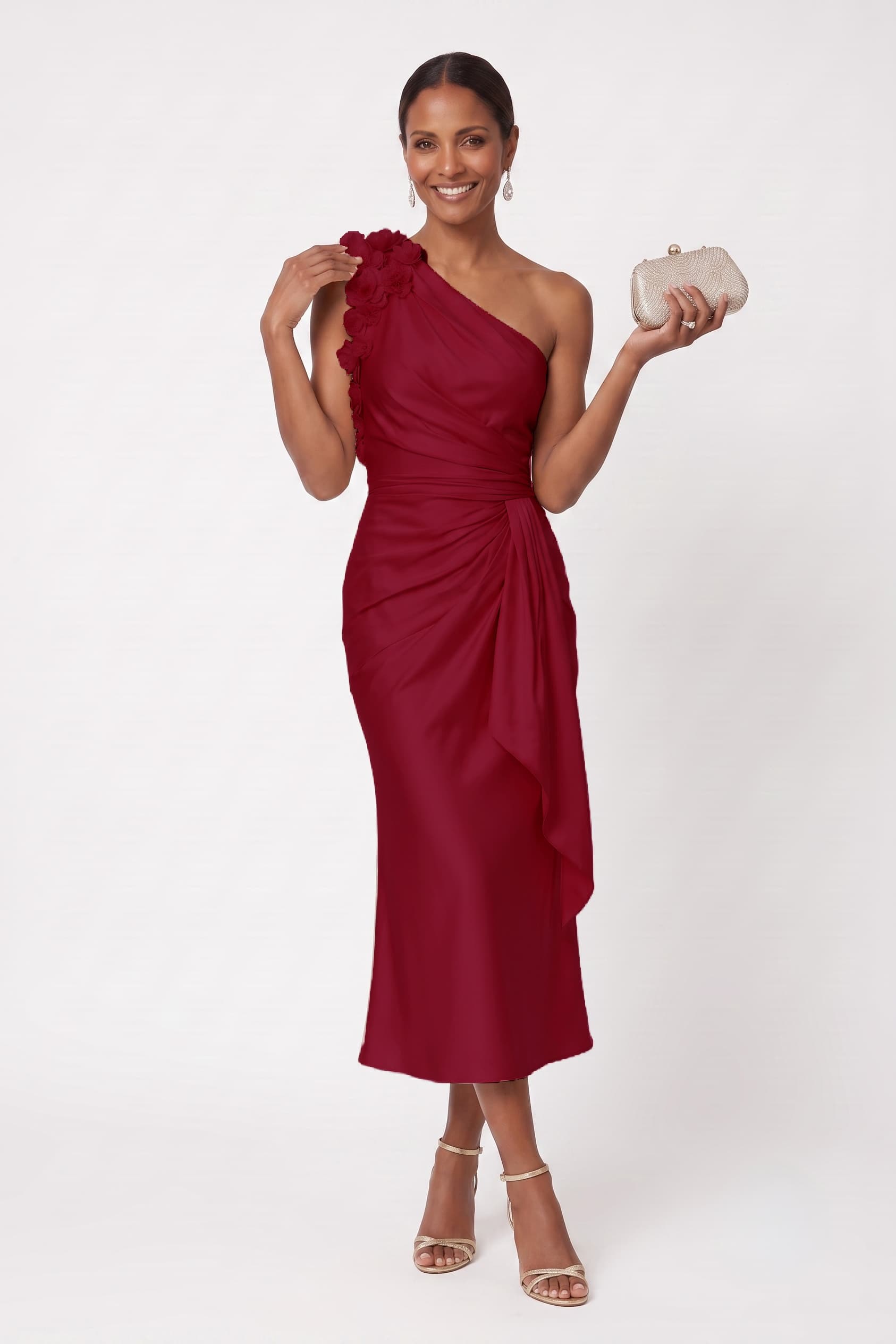 c*o様 Soor Ploom Warm Up Dress, Tea 6 エッセ One Shoulder Stretch Satin Tea Length Wedding Guest Dress with