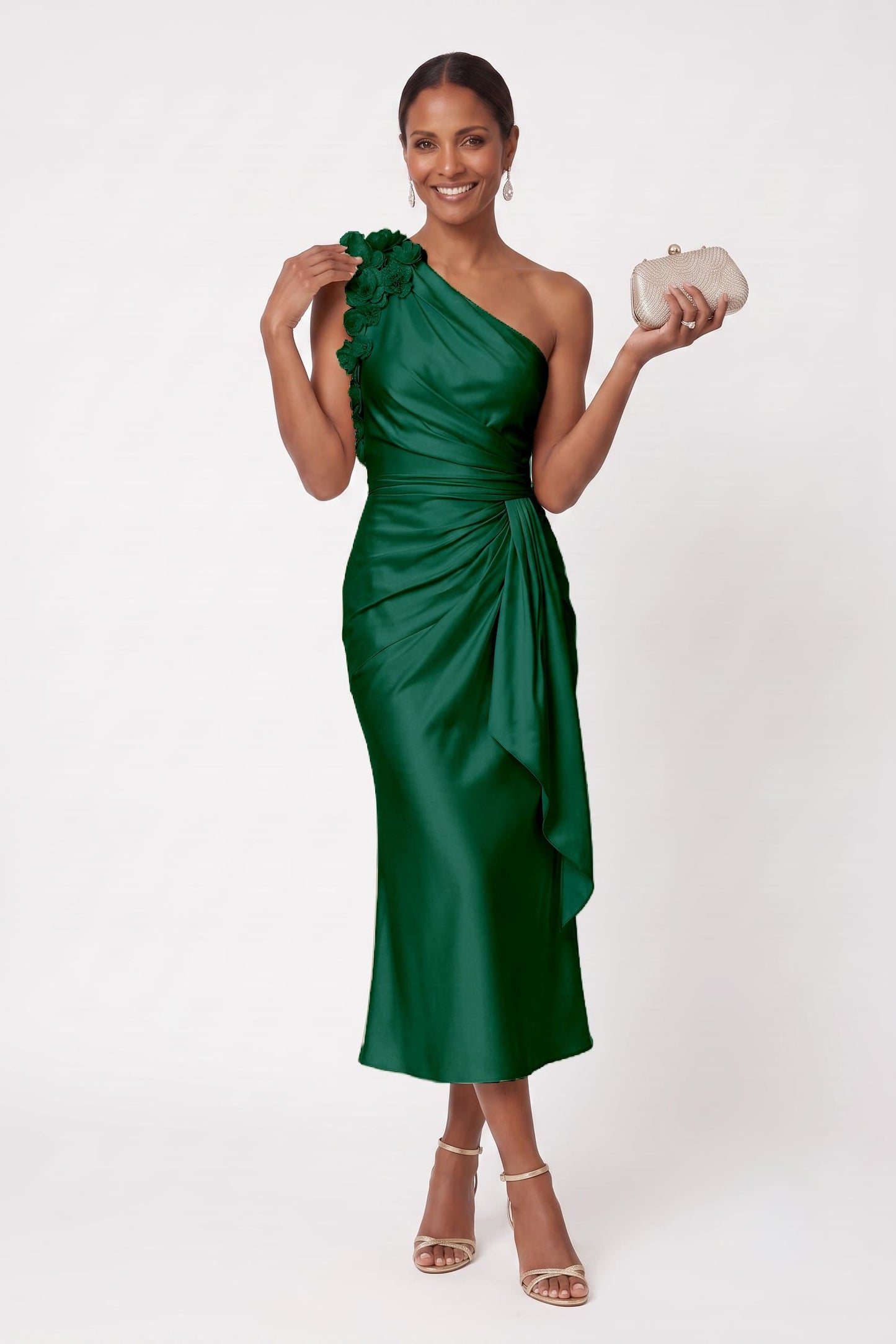 Sheath-Column Tea Length Stretch Satin Wedding Guest Dress CG0349