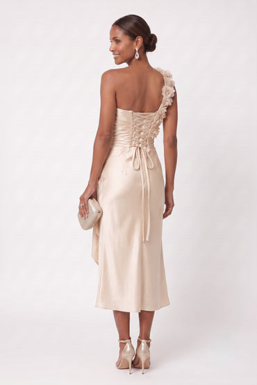 Sheath-Column Tea Length Stretch Satin Wedding Guest Dress CG0349