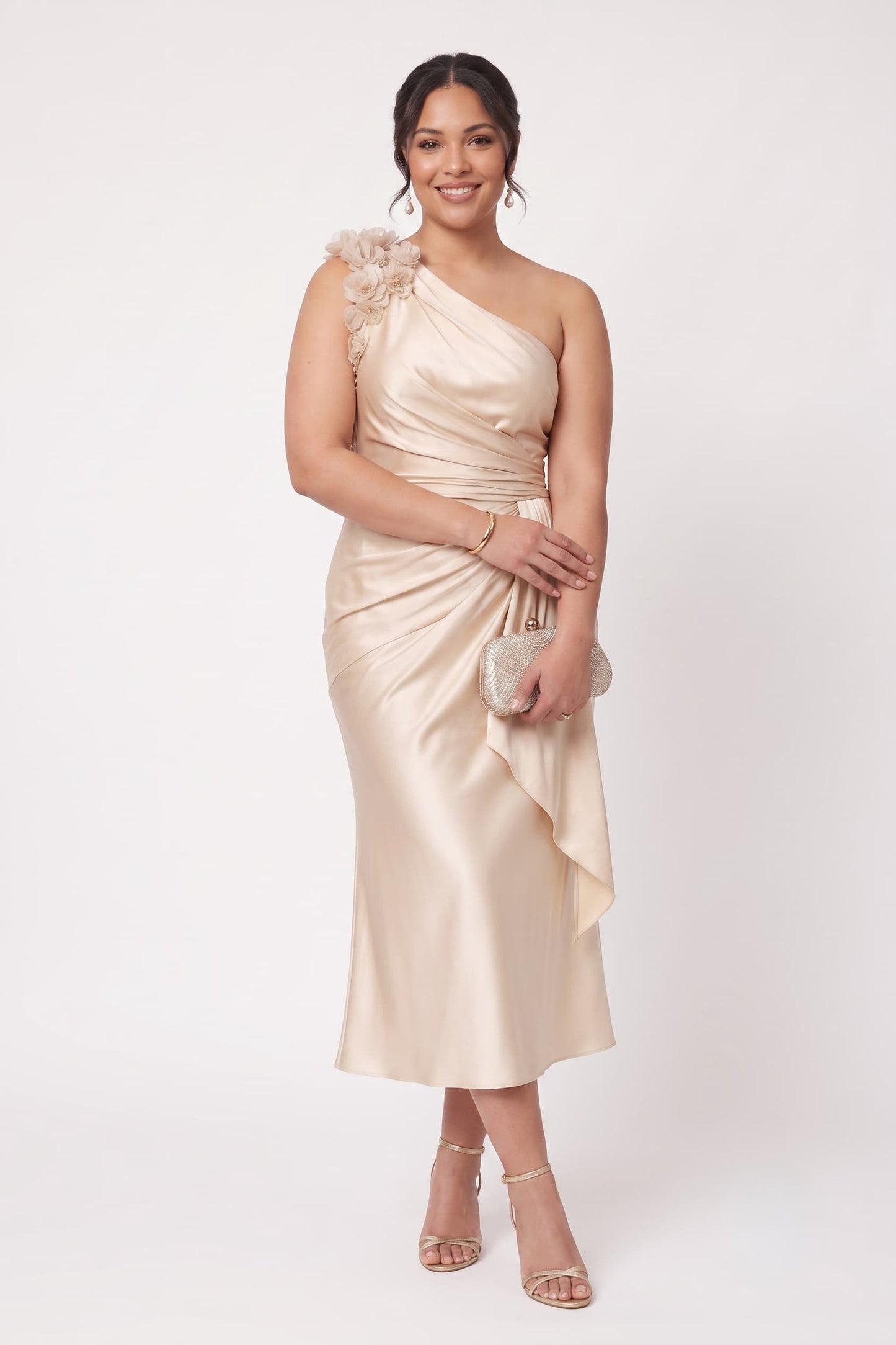 Sheath-Column Tea Length Stretch Satin Wedding Guest Dress CG0349