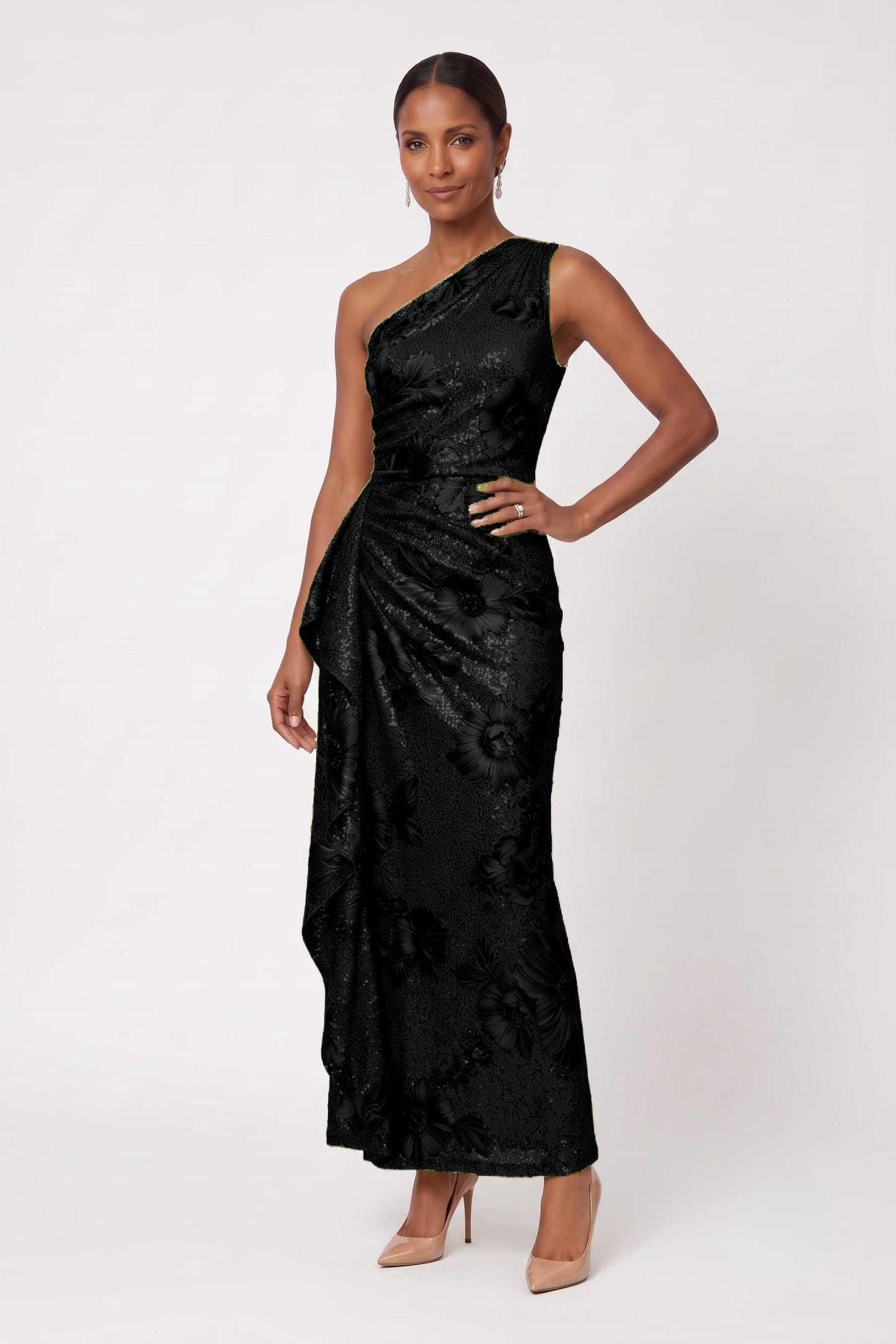 Sheath-Column Ankle Length Sequined Lace Wedding Guest Dress CG0351