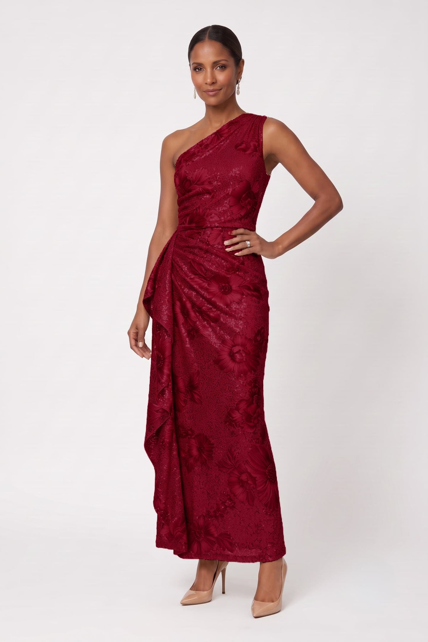 Sheath-Column Ankle Length Sequined Lace Wedding Guest Dress CG0351