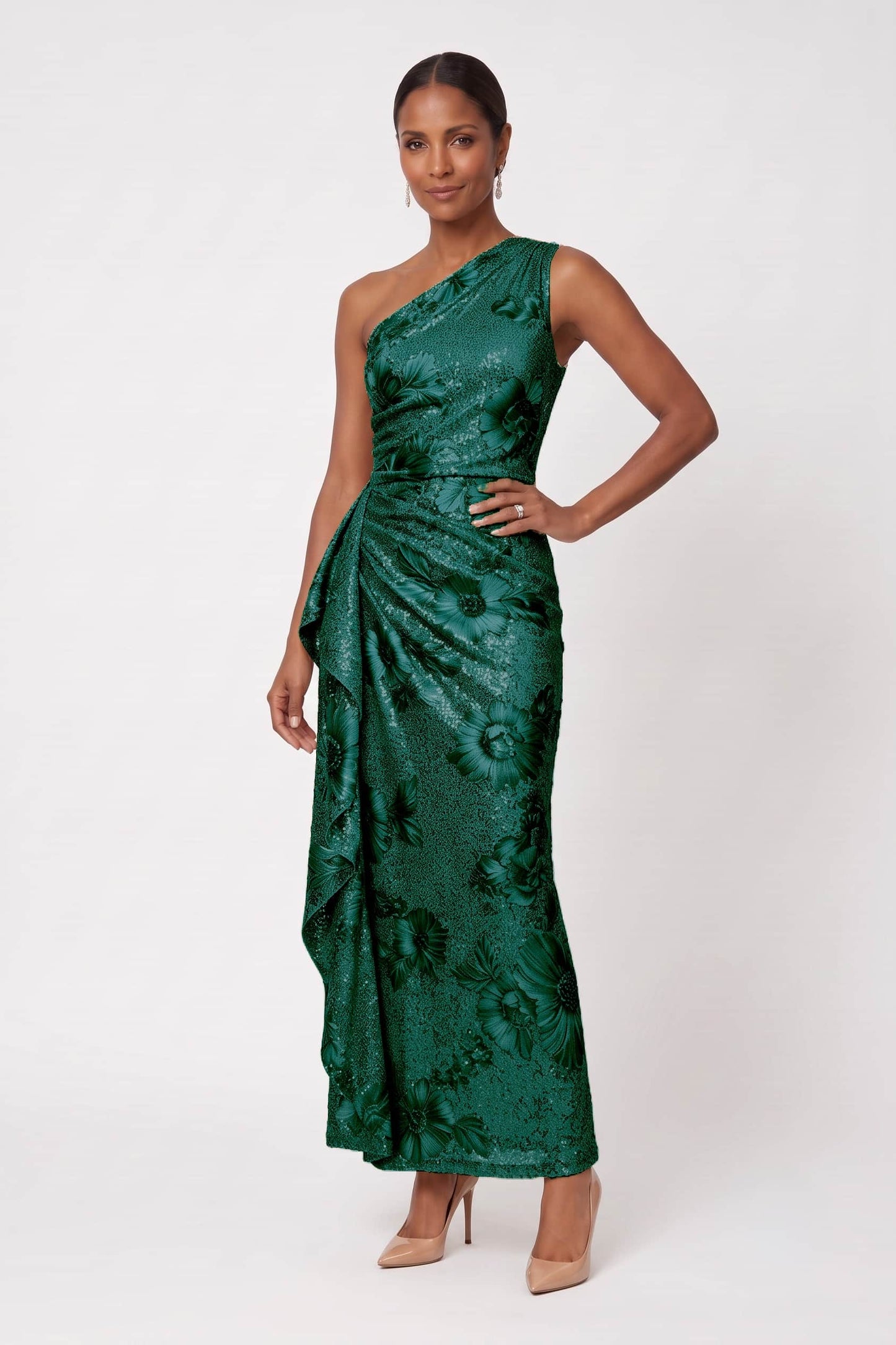 Sheath-Column Ankle Length Sequined Lace Wedding Guest Dress CG0351