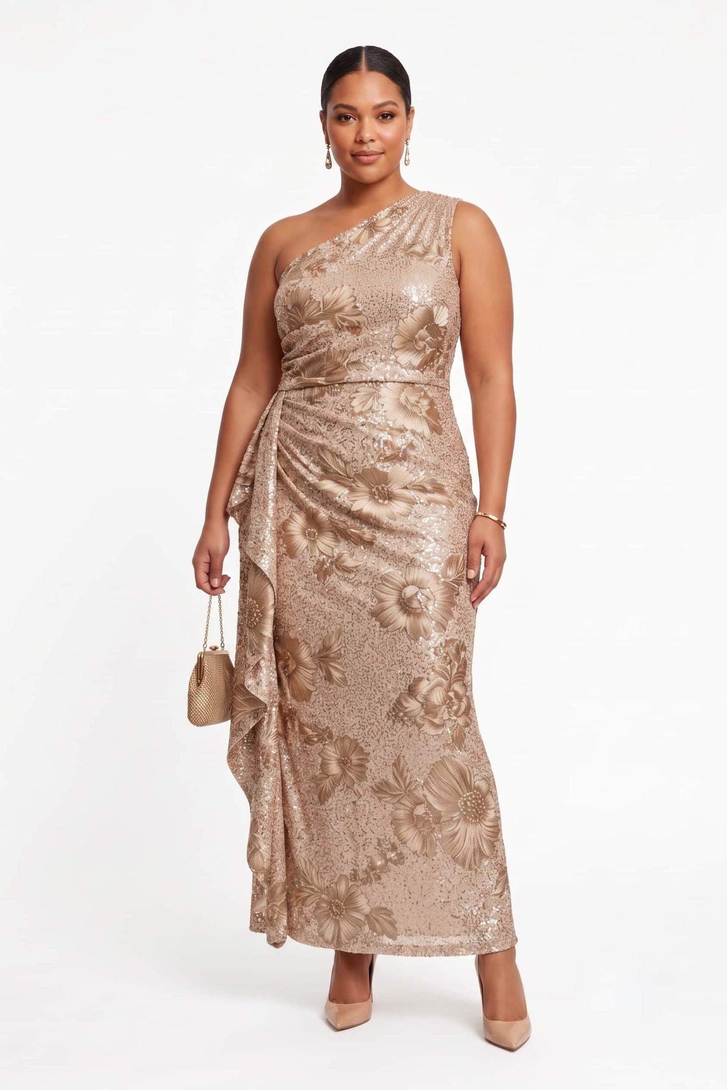 Sheath-Column Ankle Length Sequined Lace Wedding Guest Dress CG0351