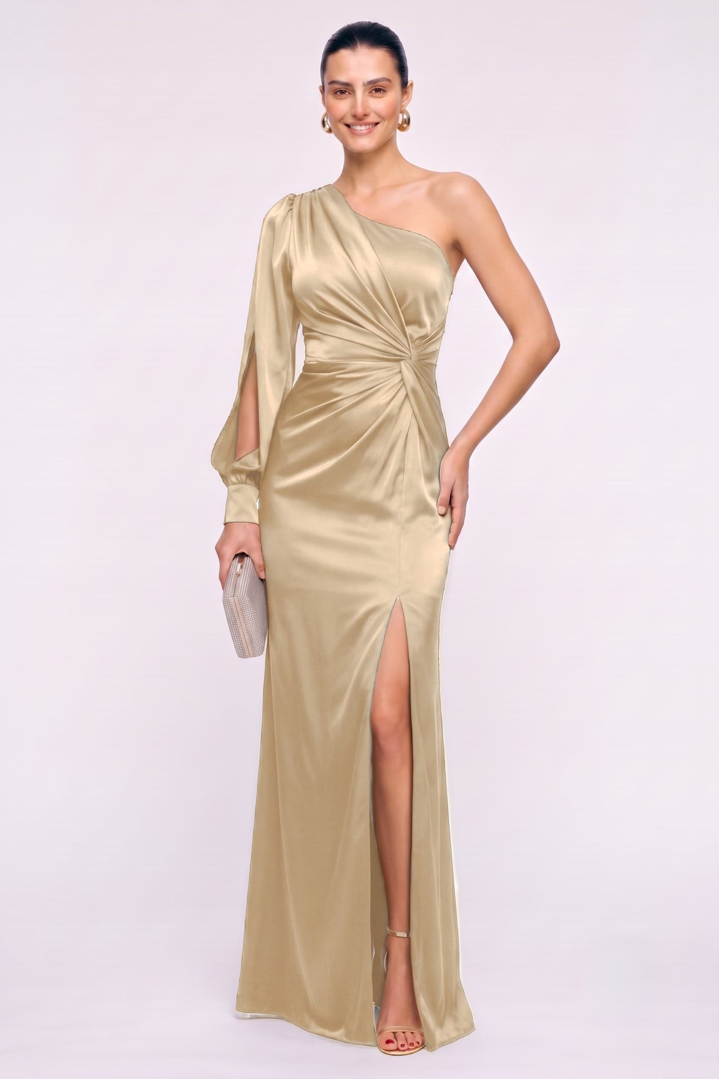 Sheath-Column Floor Length Stretch Satin Wedding Guest Dress CG0352