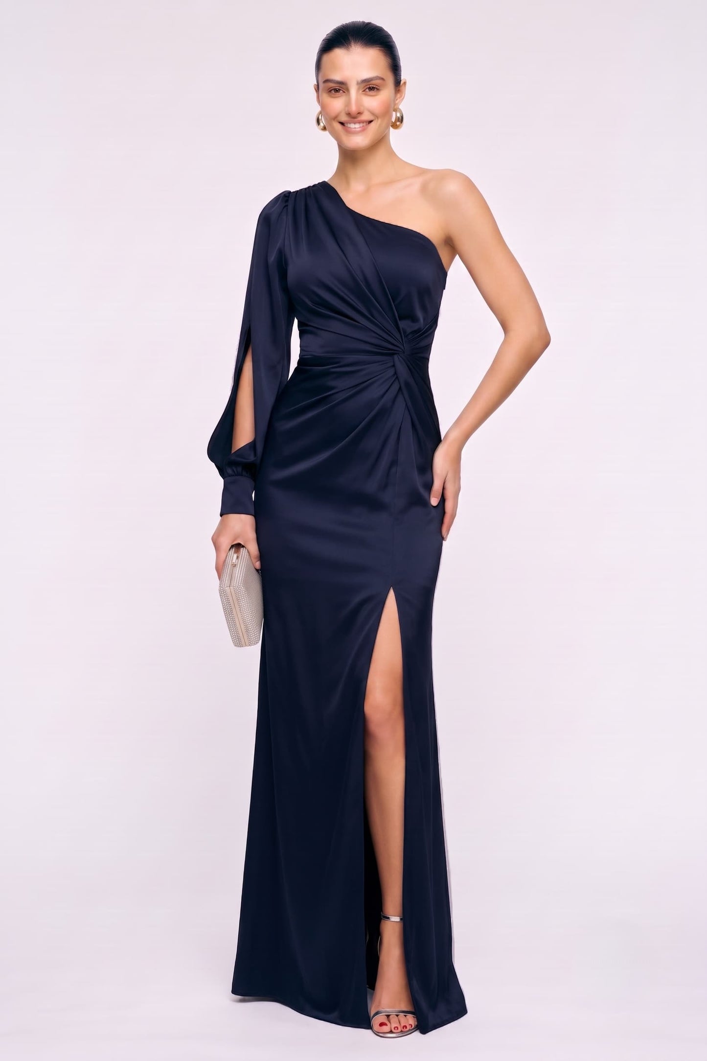 Sheath-Column Floor Length Stretch Satin Wedding Guest Dress CG0352