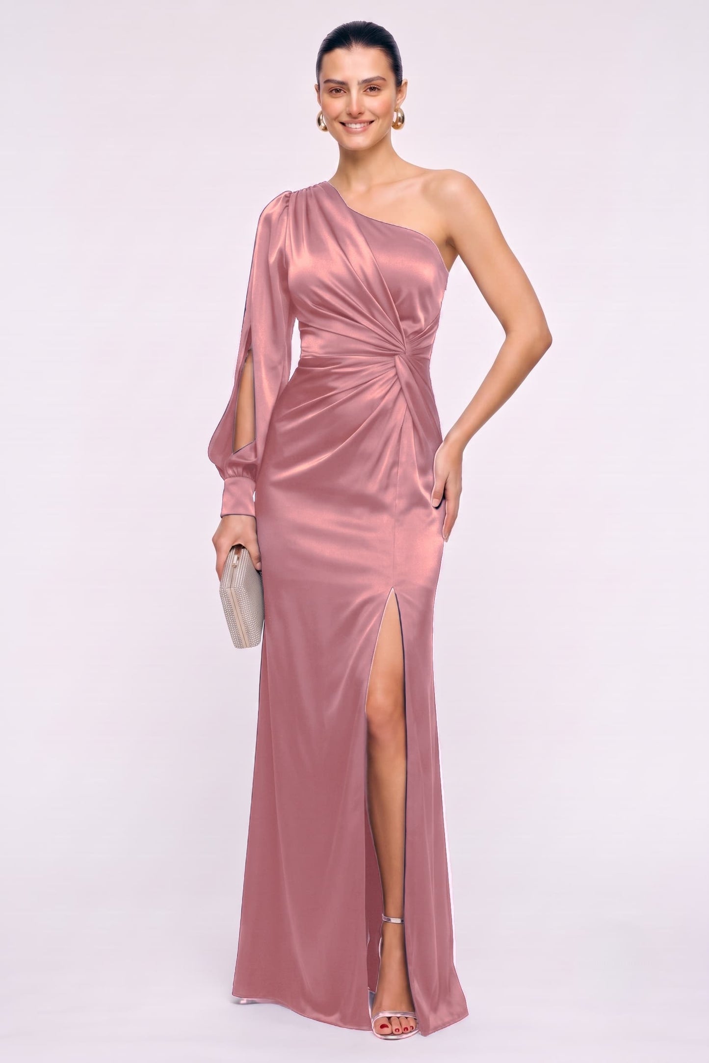 Sheath-Column Floor Length Stretch Satin Wedding Guest Dress CG0352