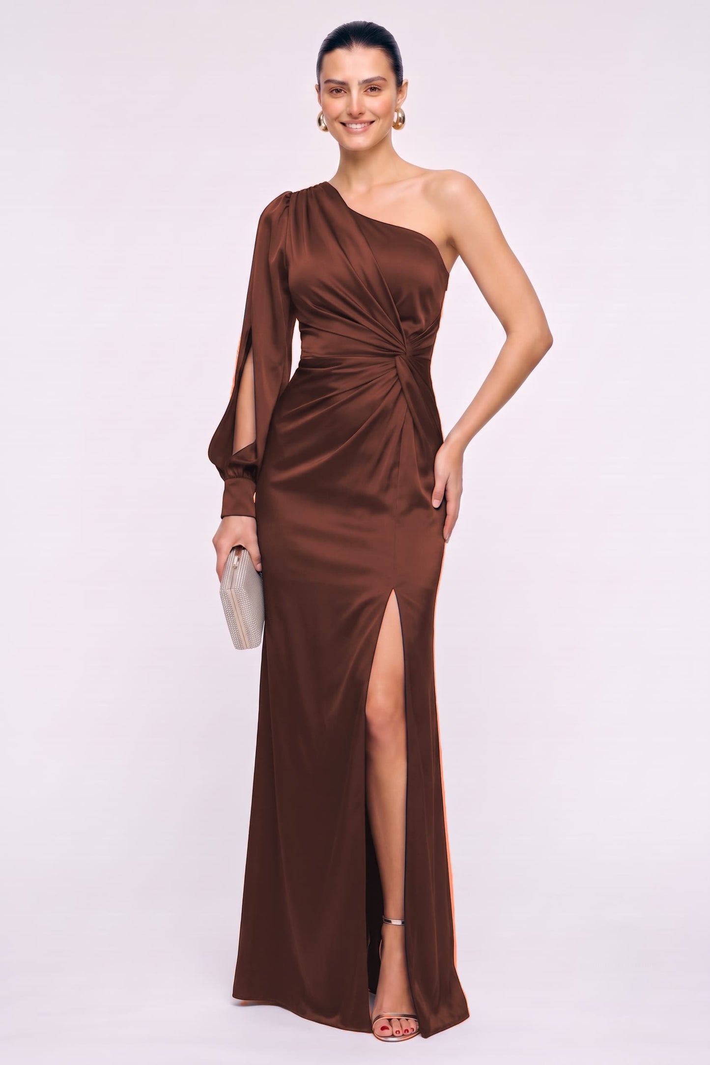 Sheath-Column Floor Length Stretch Satin Wedding Guest Dress CG0352