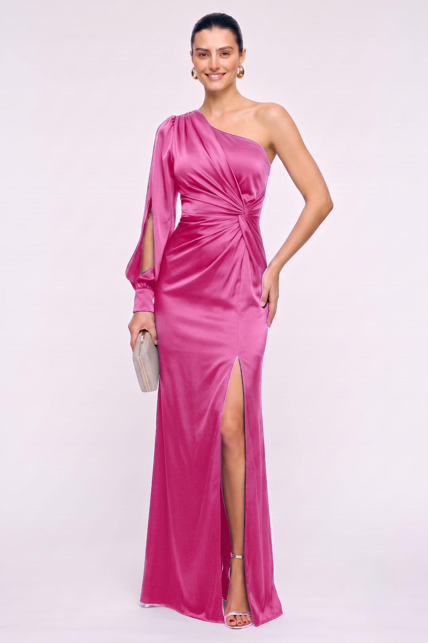 Sheath-Column Floor Length Stretch Satin Wedding Guest Dress CG0352