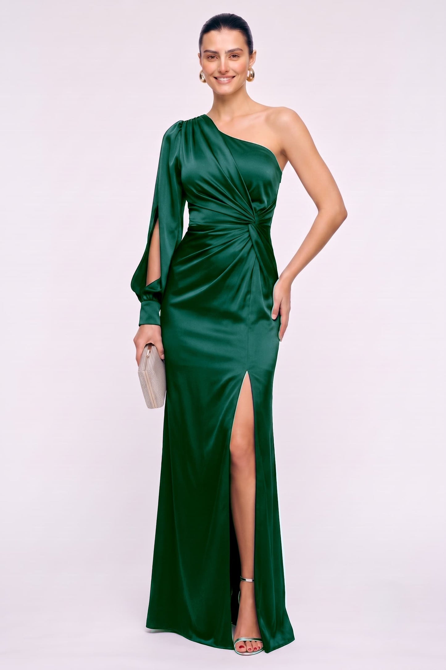 Sheath-Column Floor Length Stretch Satin Wedding Guest Dress CG0352
