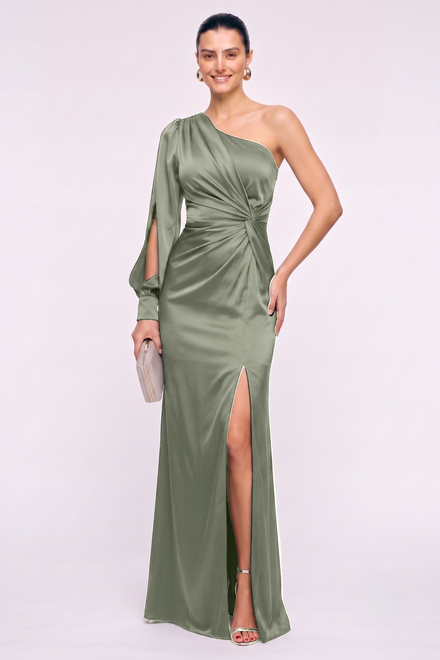 Sheath-Column Floor Length Stretch Satin Wedding Guest Dress CG0352