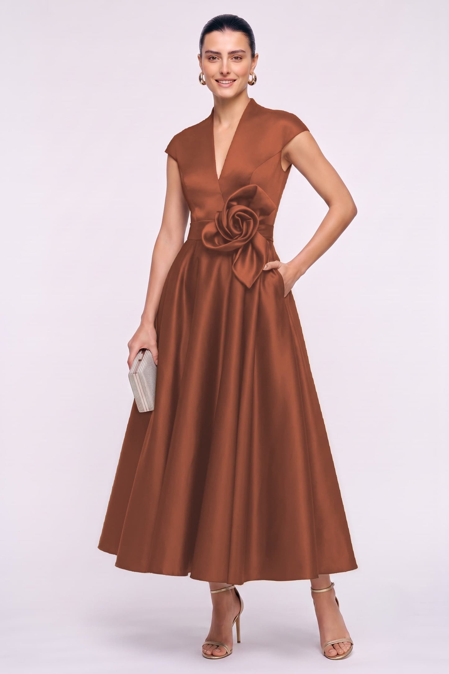 A-Line Ankle Length Satin Wedding Guest Dress CG0353