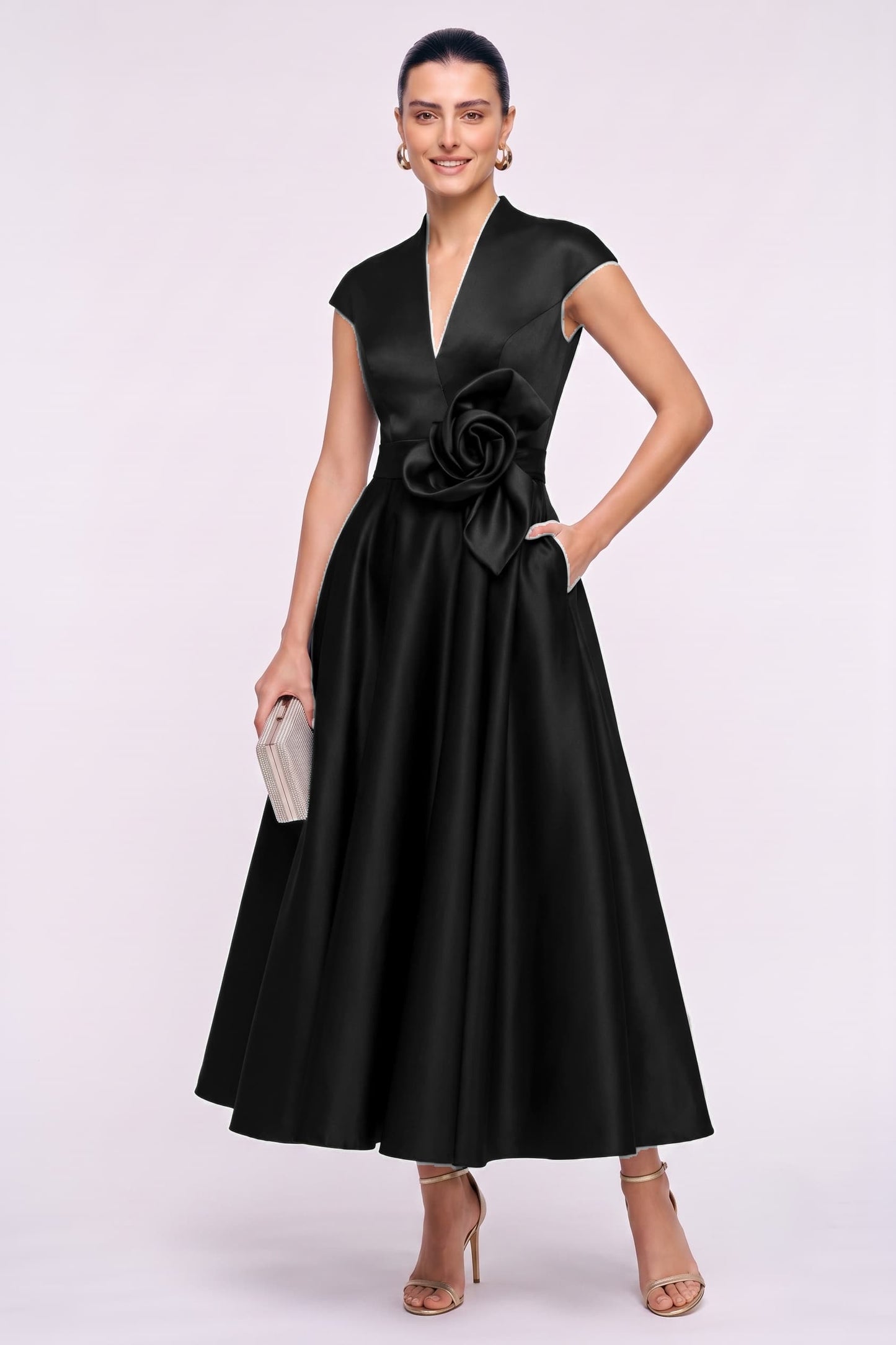 A-Line Ankle Length Satin Wedding Guest Dress CG0353