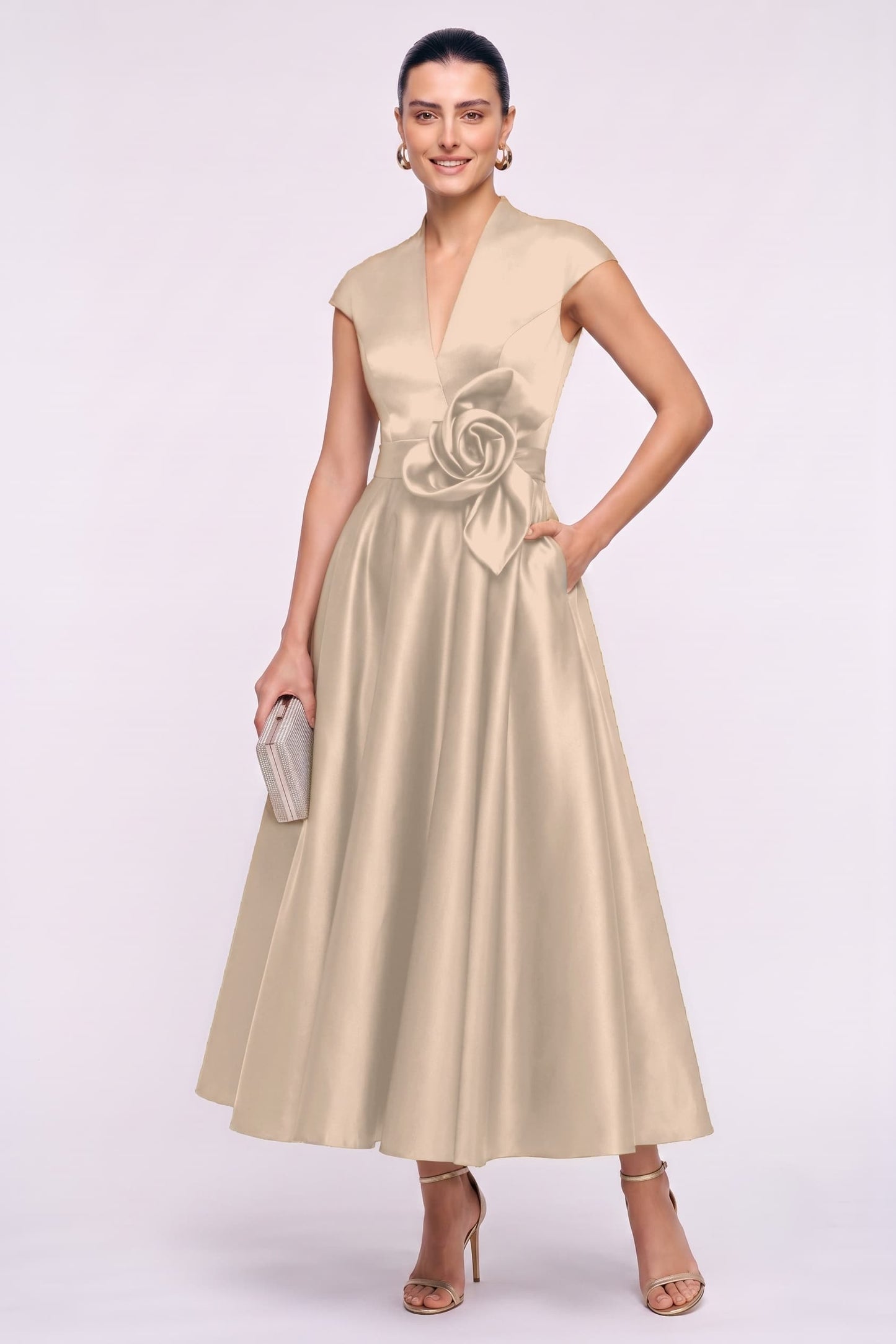 A-Line Ankle Length Satin Wedding Guest Dress CG0353