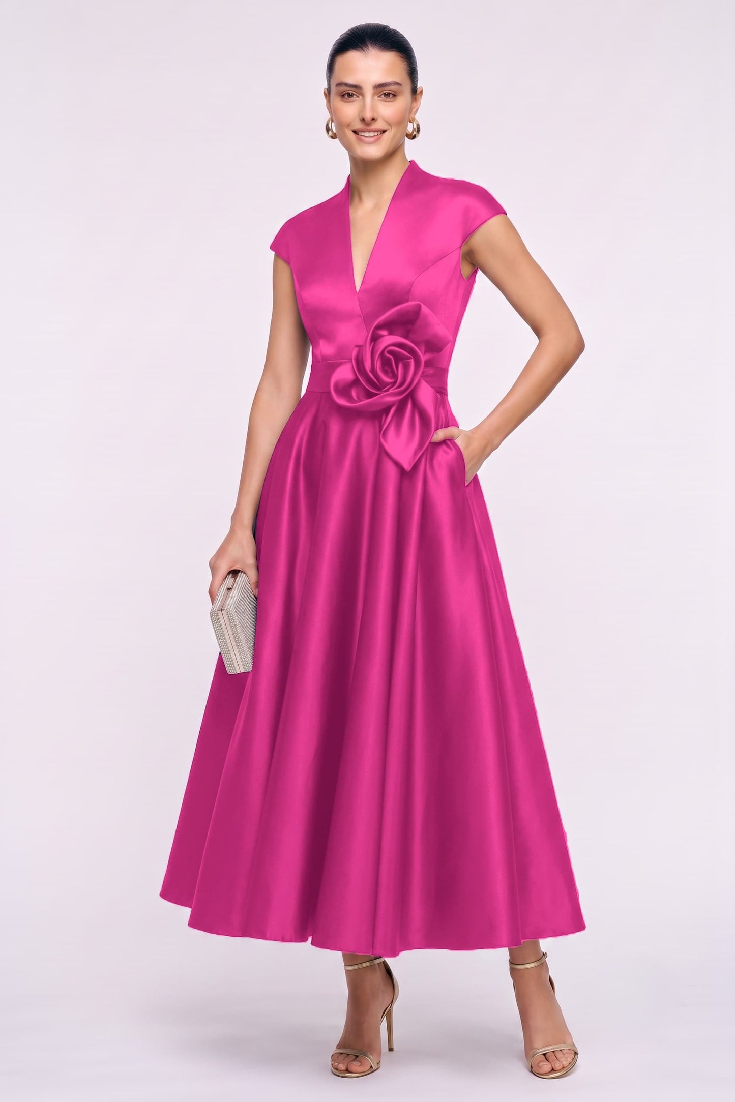 A-Line Ankle Length Satin Wedding Guest Dress CG0353