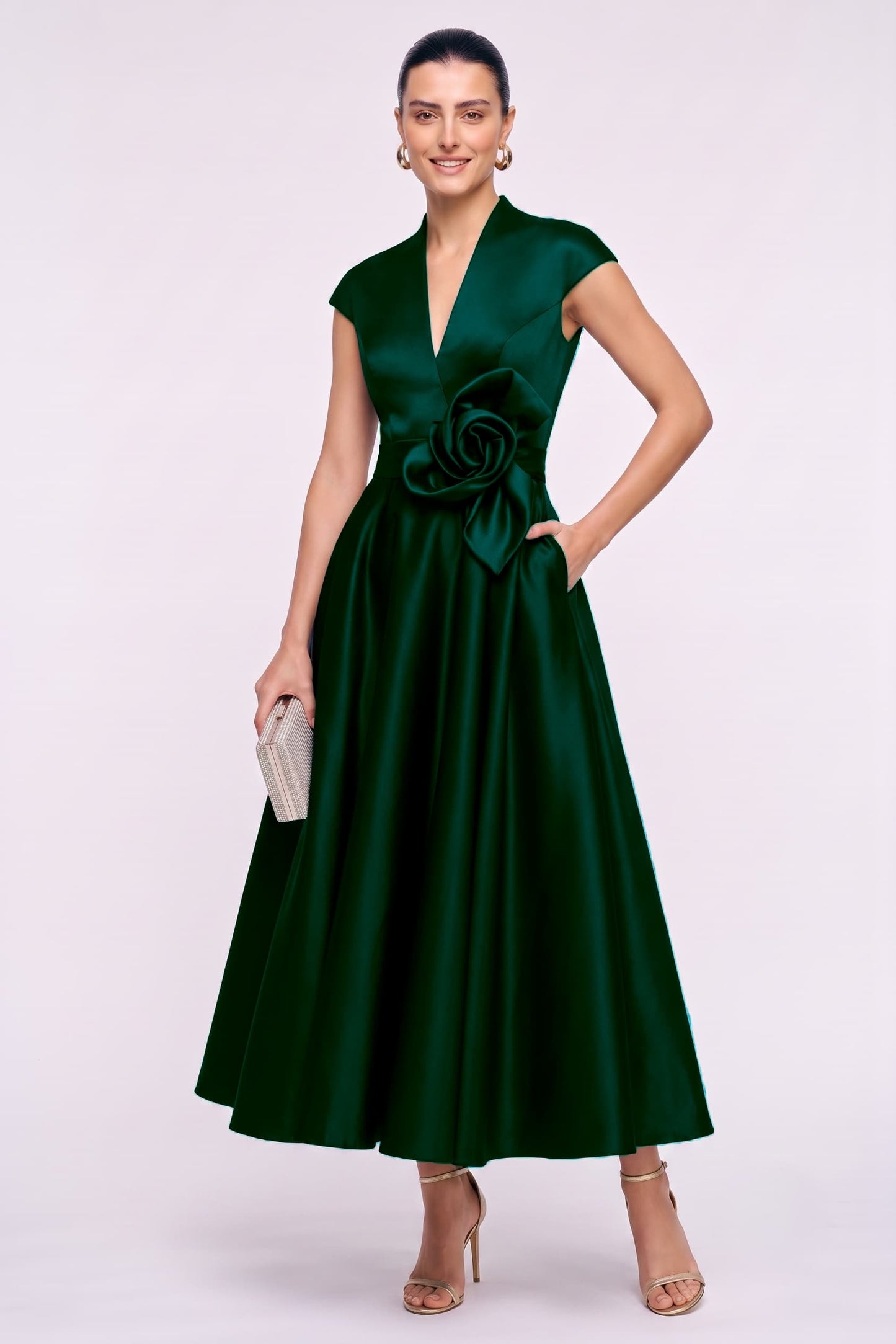 A-Line Ankle Length Satin Wedding Guest Dress CG0353