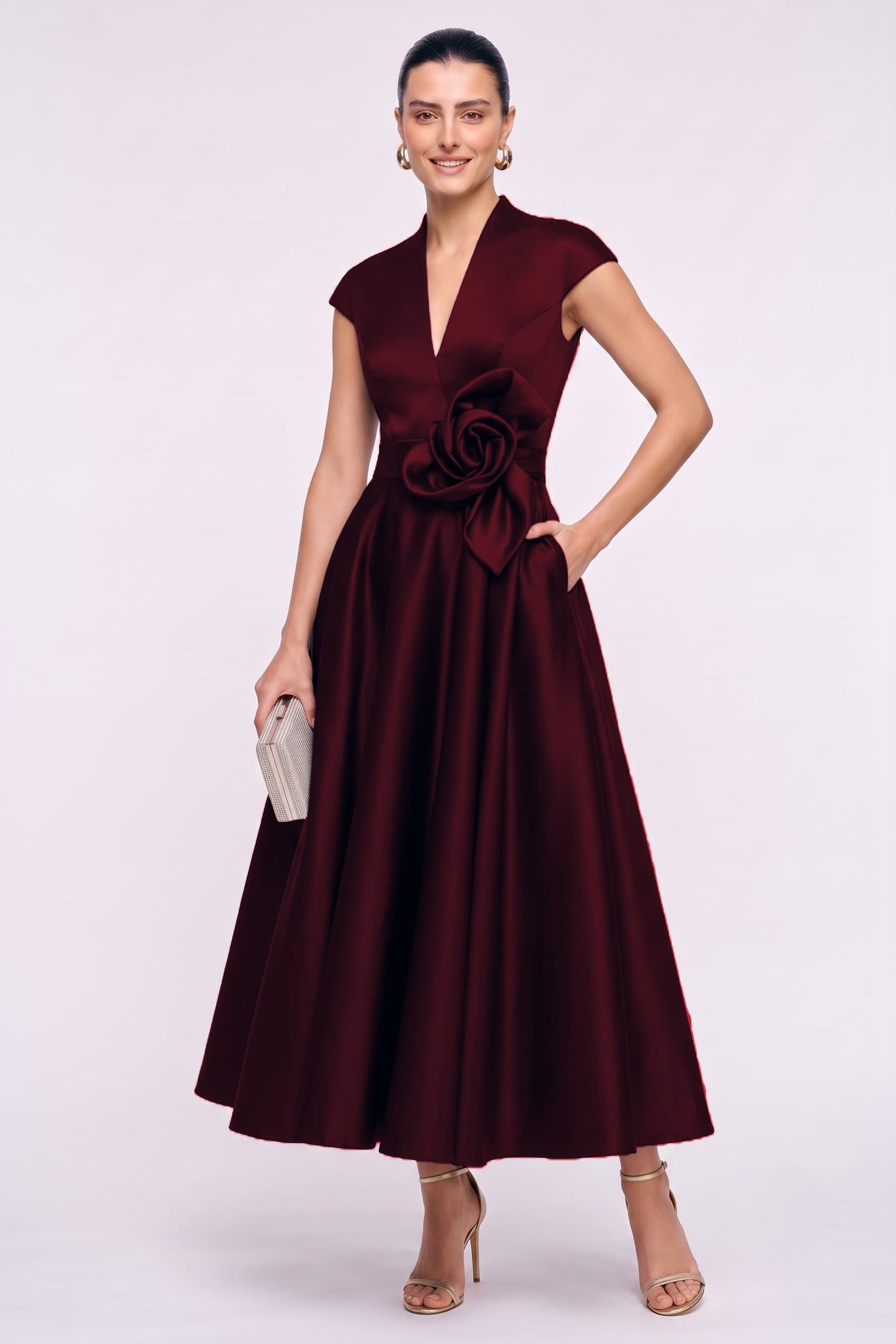 A-Line Ankle Length Satin Wedding Guest Dress CG0353
