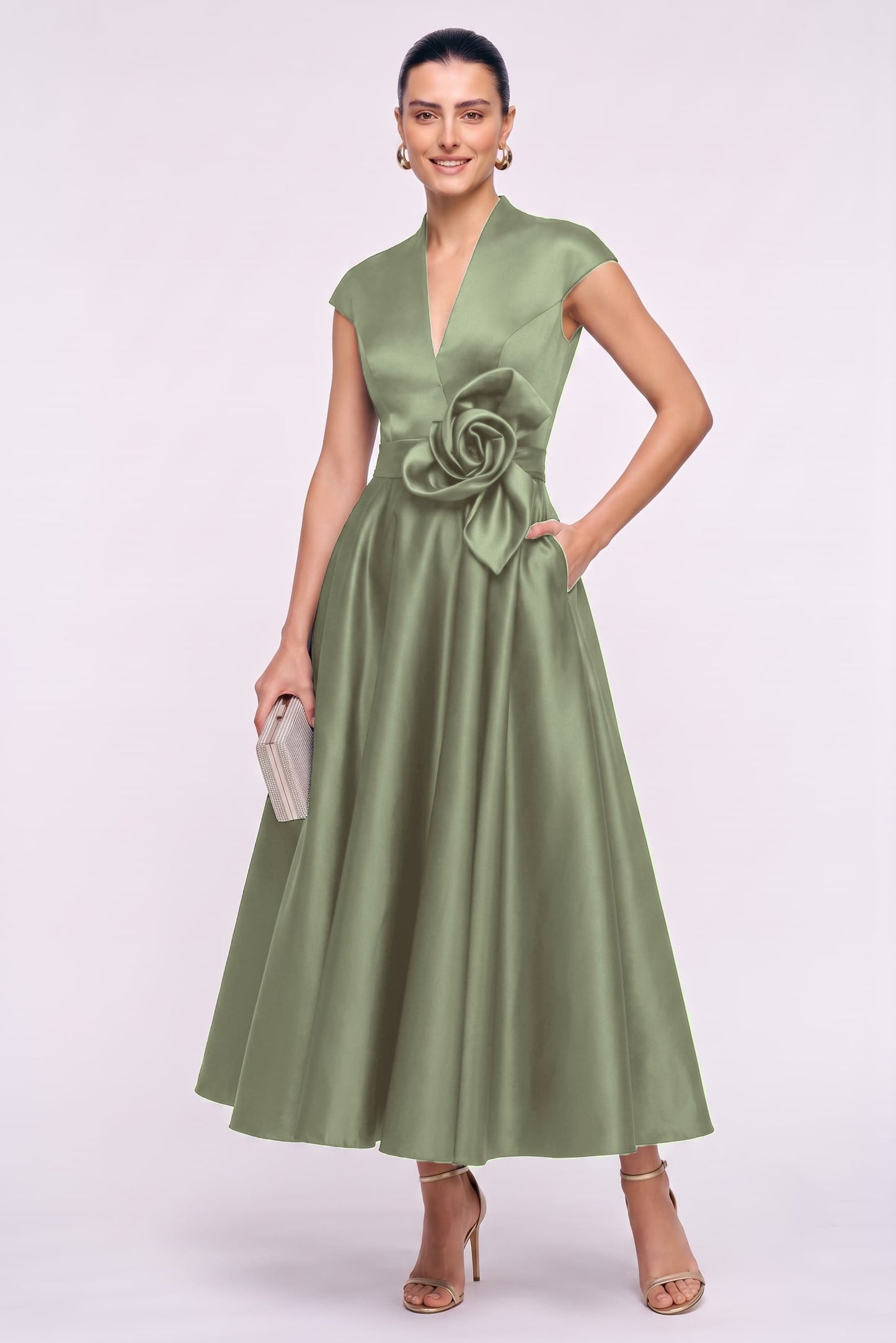 A-Line Ankle Length Satin Wedding Guest Dress CG0353