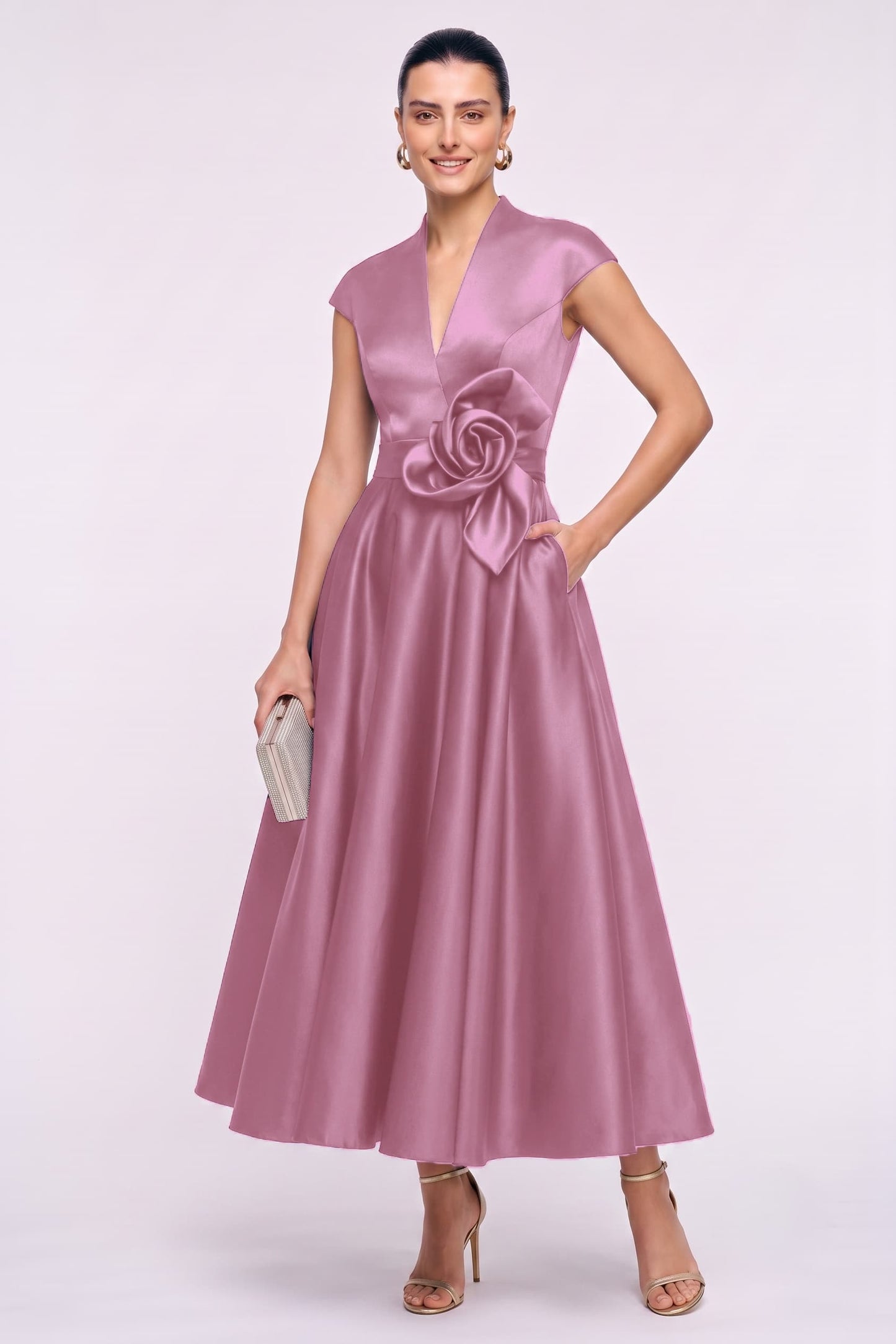 A-Line Ankle Length Satin Wedding Guest Dress CG0353