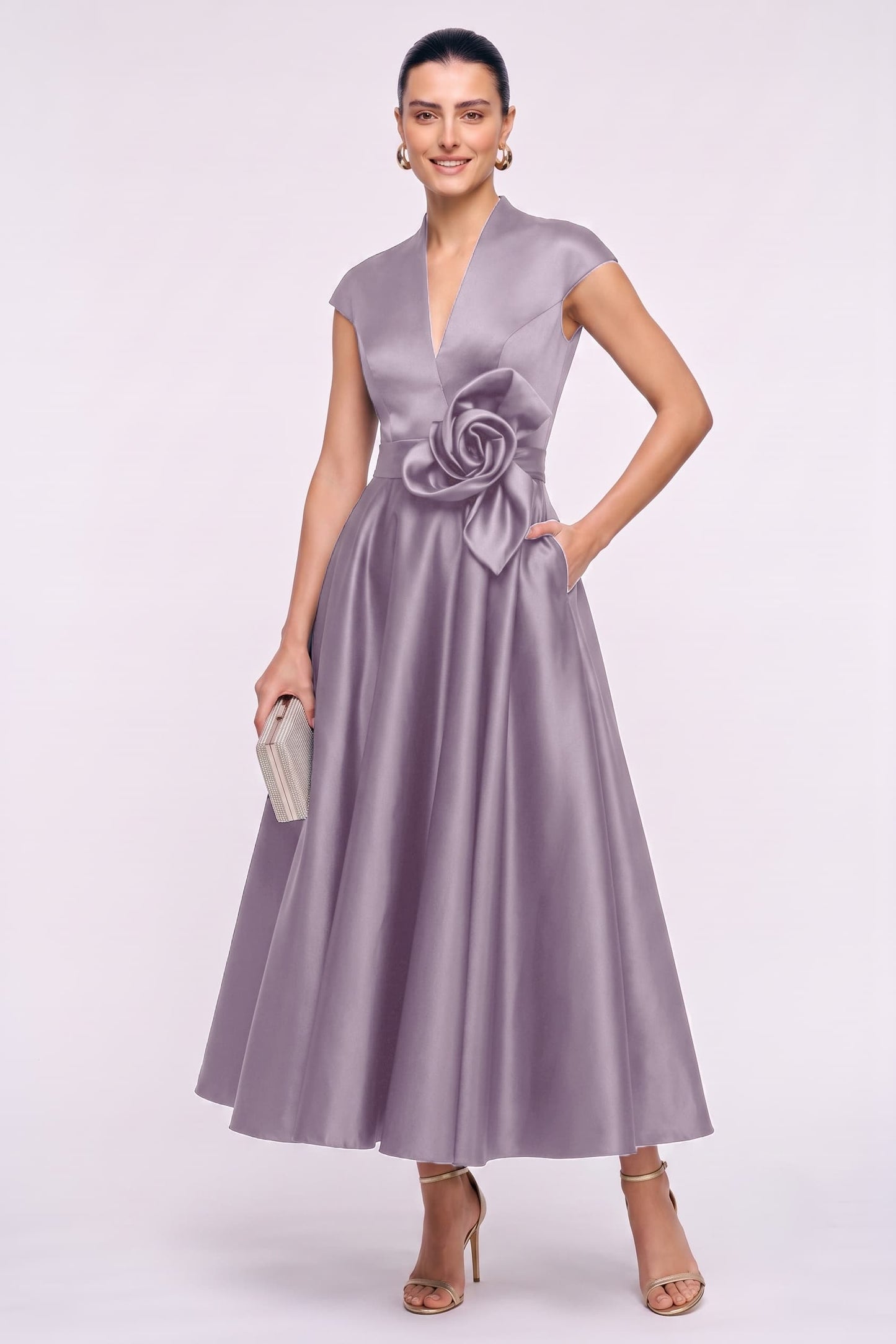 A-Line Ankle Length Satin Wedding Guest Dress CG0353