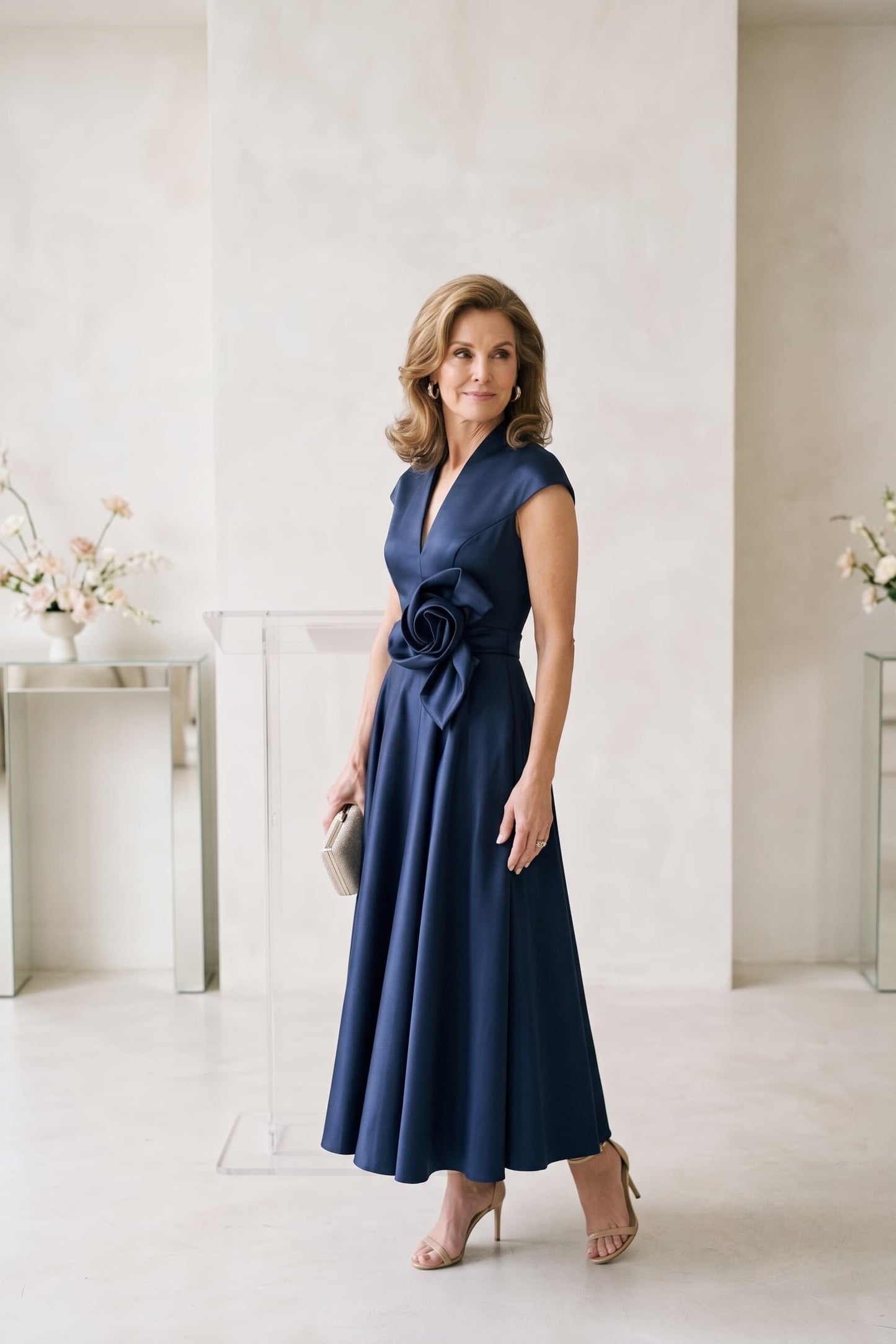 A-Line Ankle Length Satin Wedding Guest Dress CG0353
