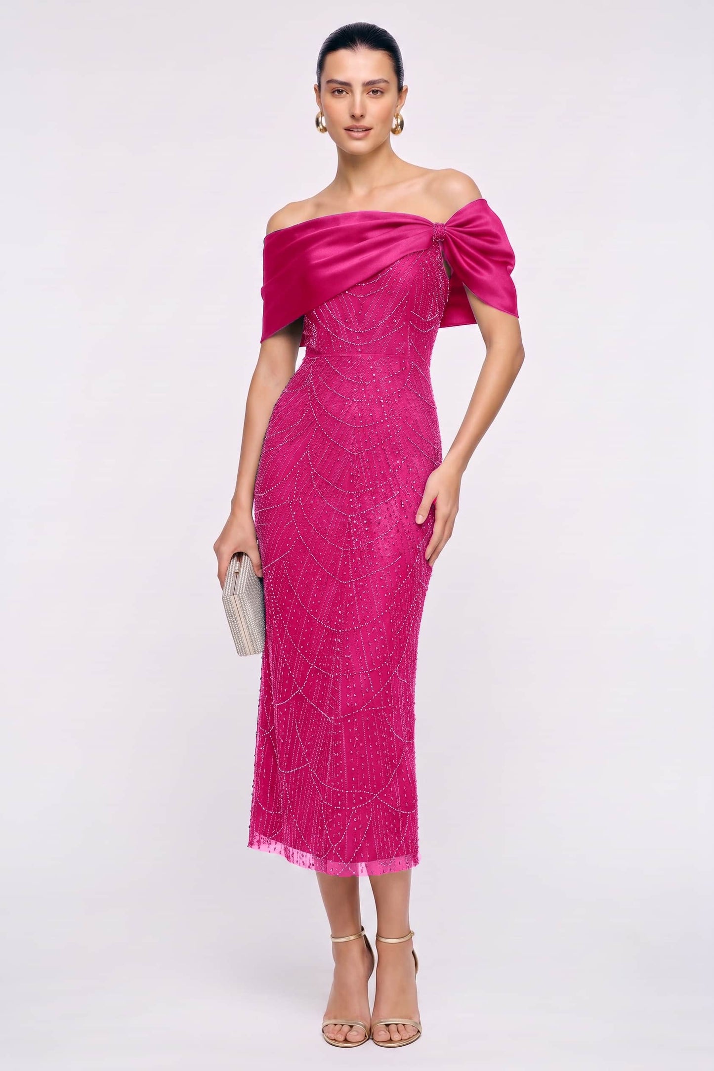Sheath-Column Tea Length Satin Lace Wedding Guest Dress CG0354