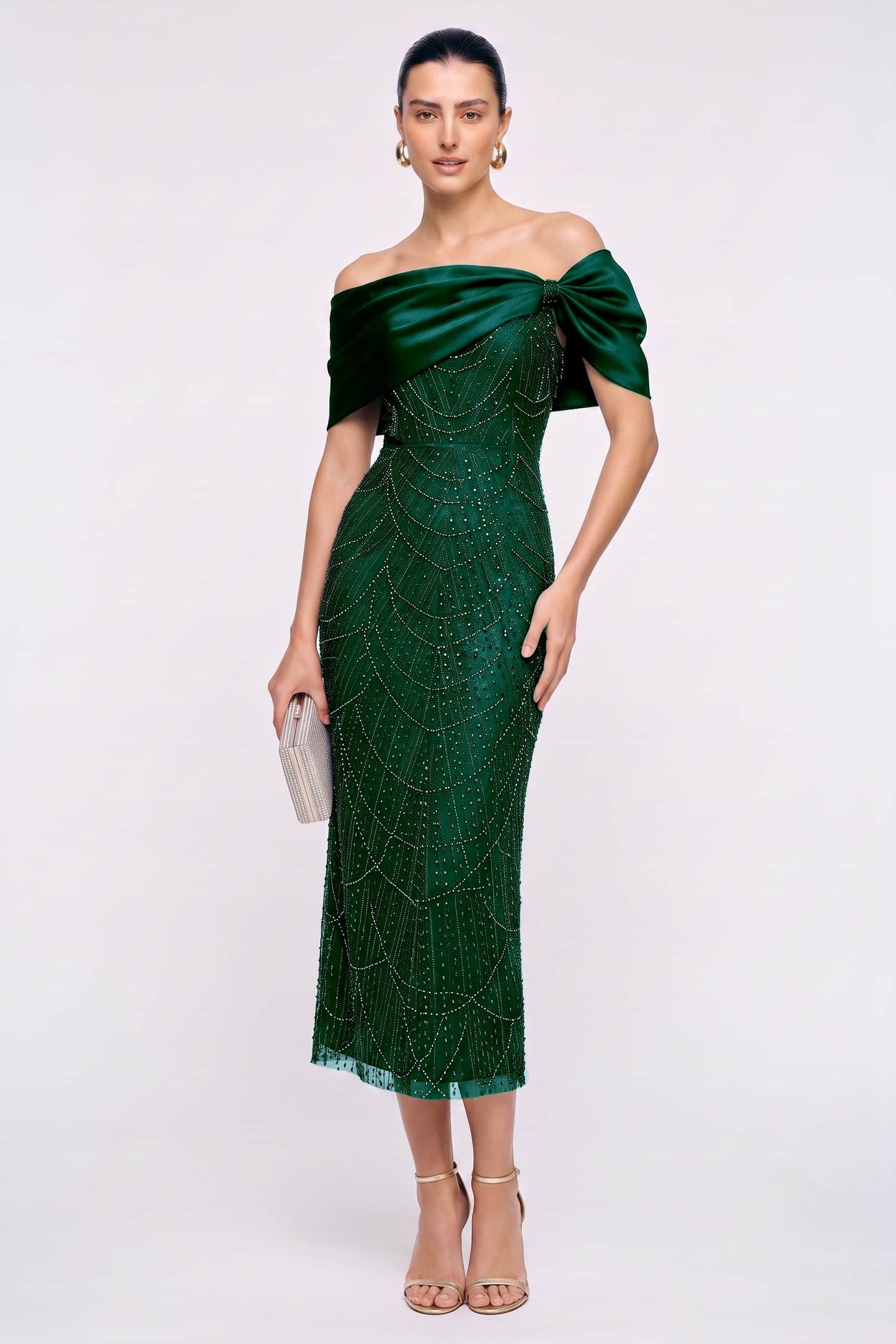 Sheath-Column Tea Length Satin Lace Wedding Guest Dress CG0354