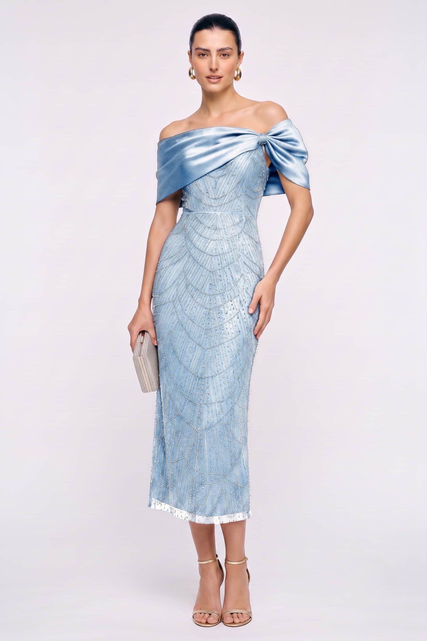 Sheath-Column Tea Length Satin Lace Wedding Guest Dress CG0354
