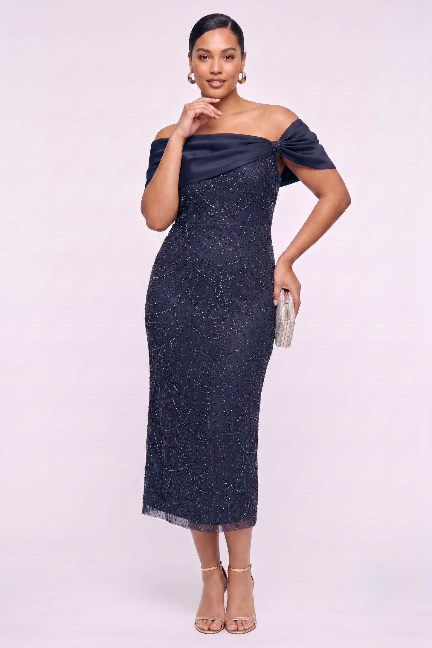 Sheath-Column Tea Length Satin Lace Wedding Guest Dress CG0354