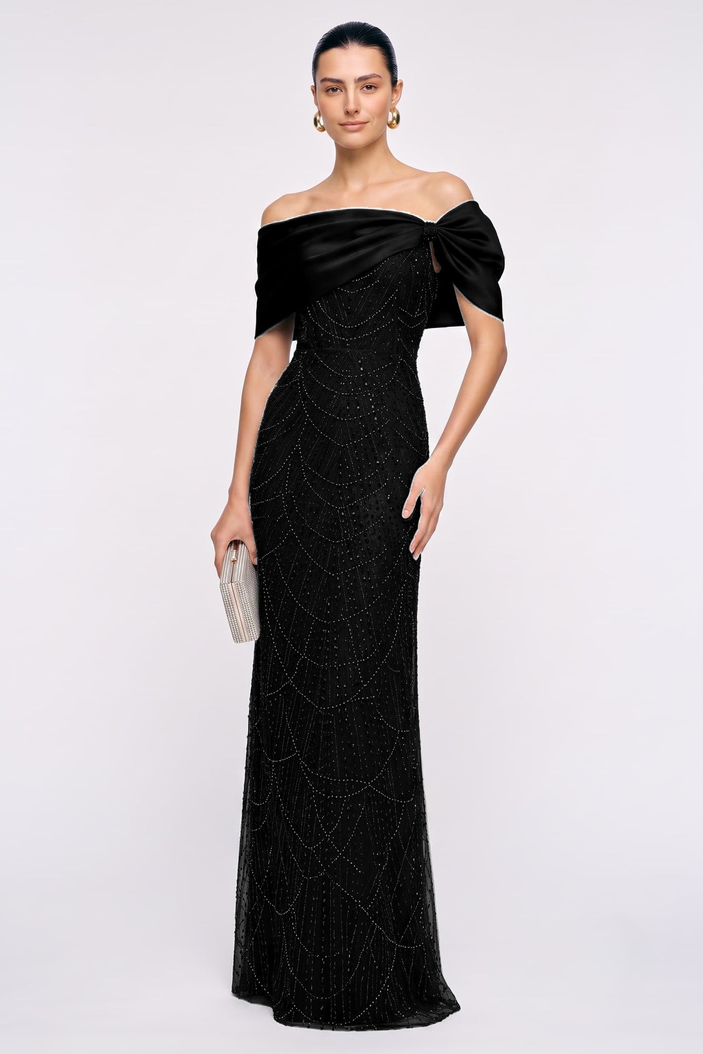 Sheath-Column Floor Length Satin Lace Wedding Guest Dress CG0355