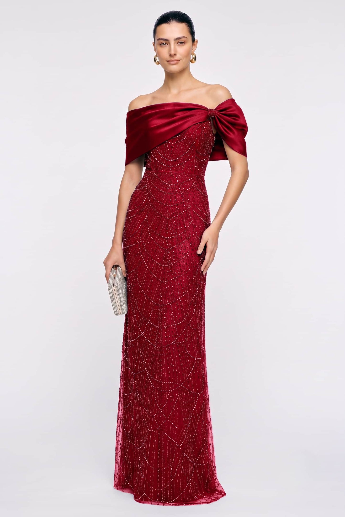 Sheath-Column Floor Length Satin Lace Wedding Guest Dress CG0355