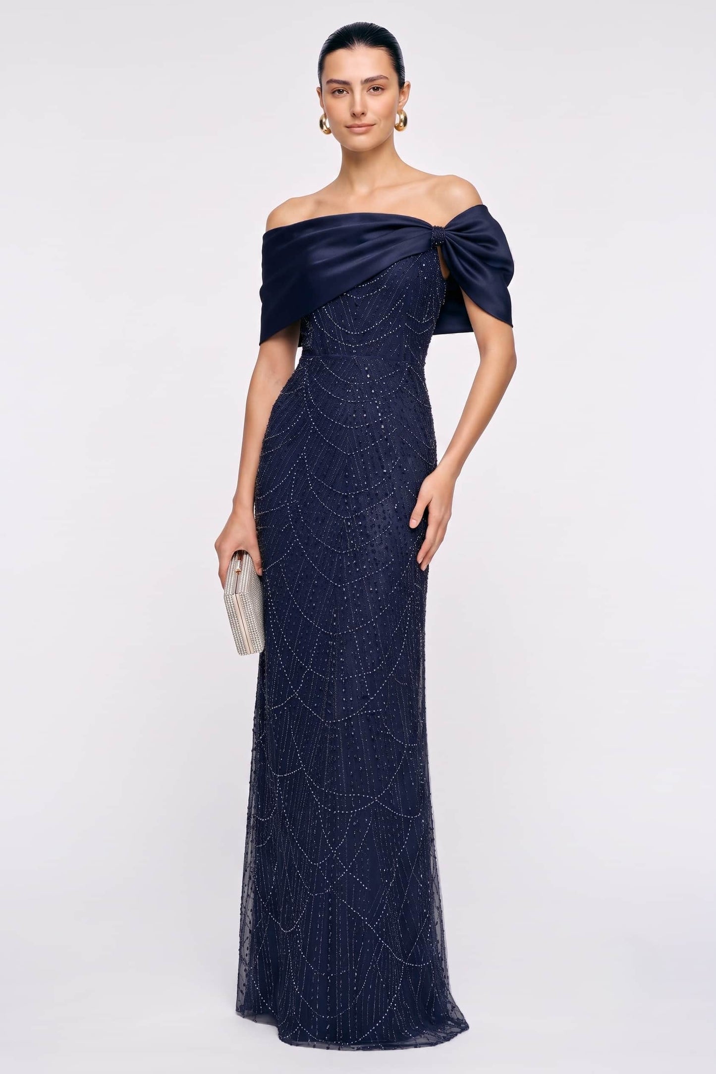Sheath-Column Floor Length Satin Lace Wedding Guest Dress CG0355