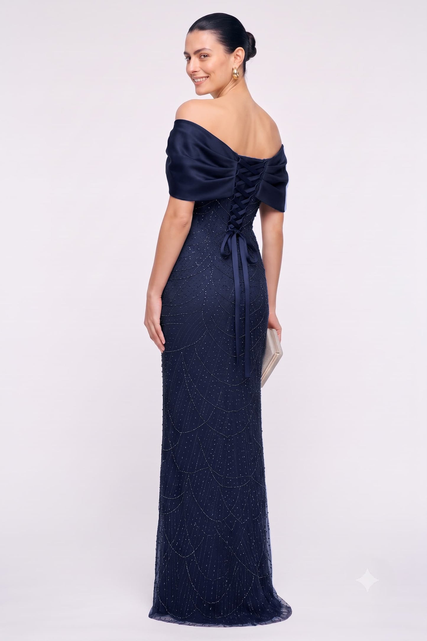Sheath-Column Floor Length Satin Lace Wedding Guest Dress CG0355
