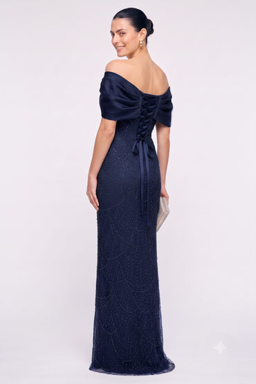 Sheath-Column Floor Length Satin Lace Wedding Guest Dress CG0355