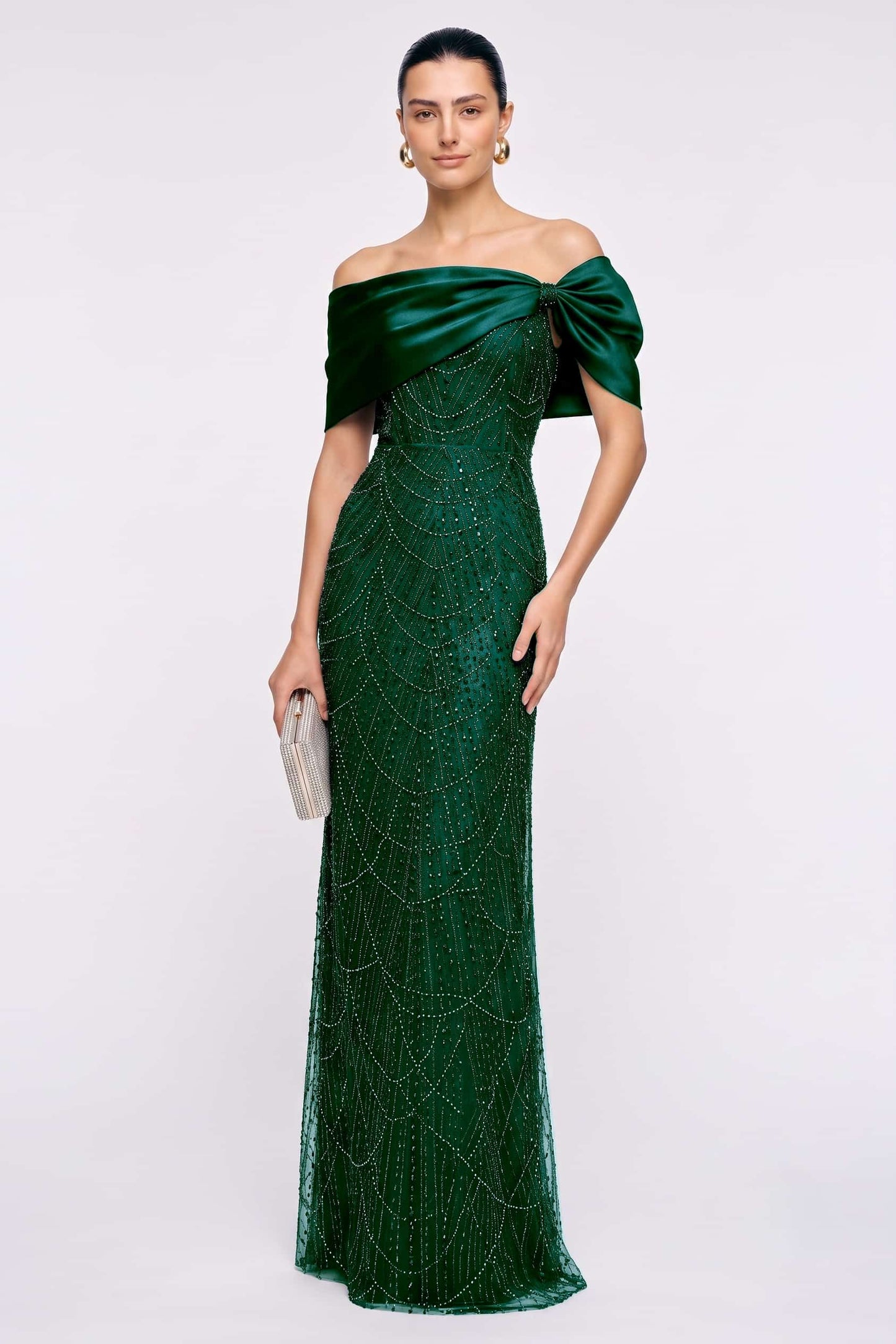 Sheath-Column Floor Length Satin Lace Wedding Guest Dress CG0355