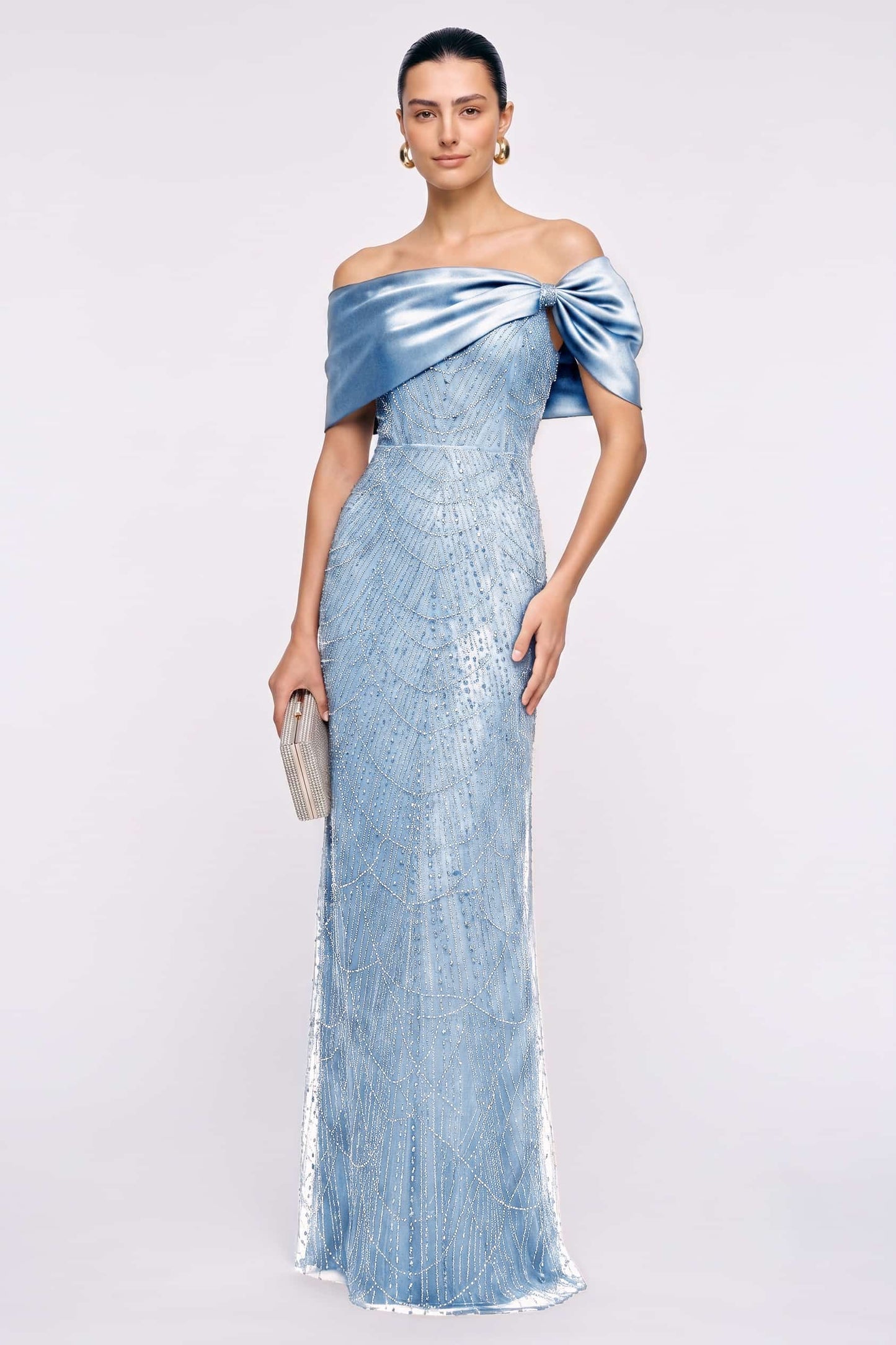 Sheath-Column Floor Length Satin Lace Wedding Guest Dress CG0355