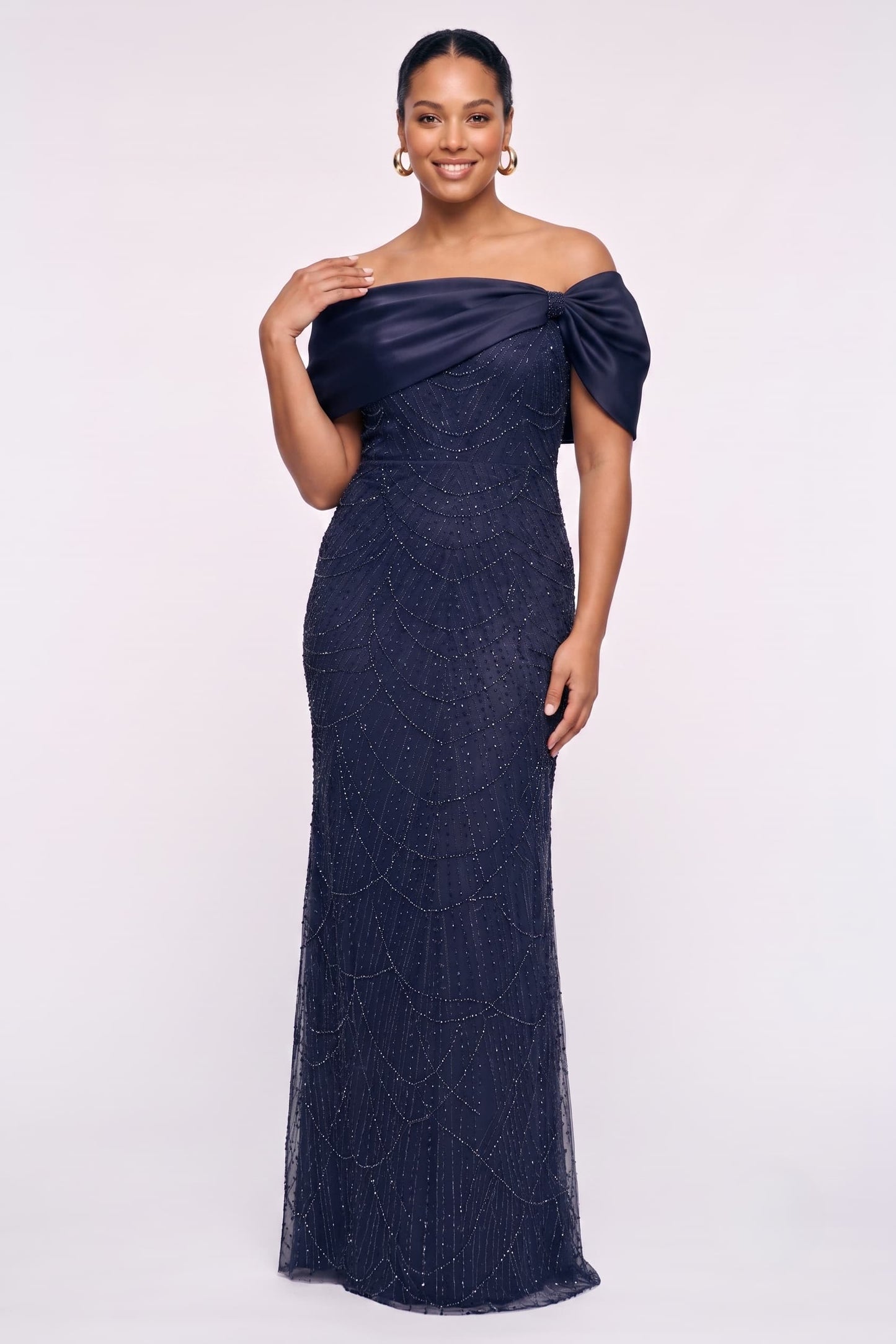 Sheath-Column Floor Length Satin Lace Wedding Guest Dress CG0355