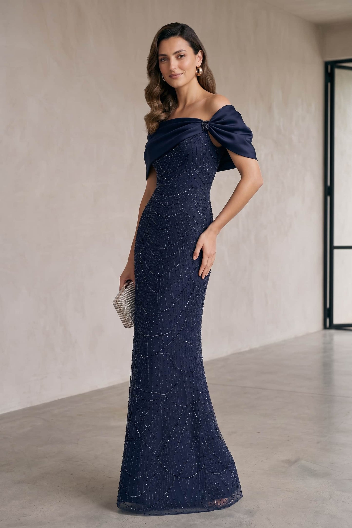 Sheath-Column Floor Length Satin Lace Wedding Guest Dress CG0355