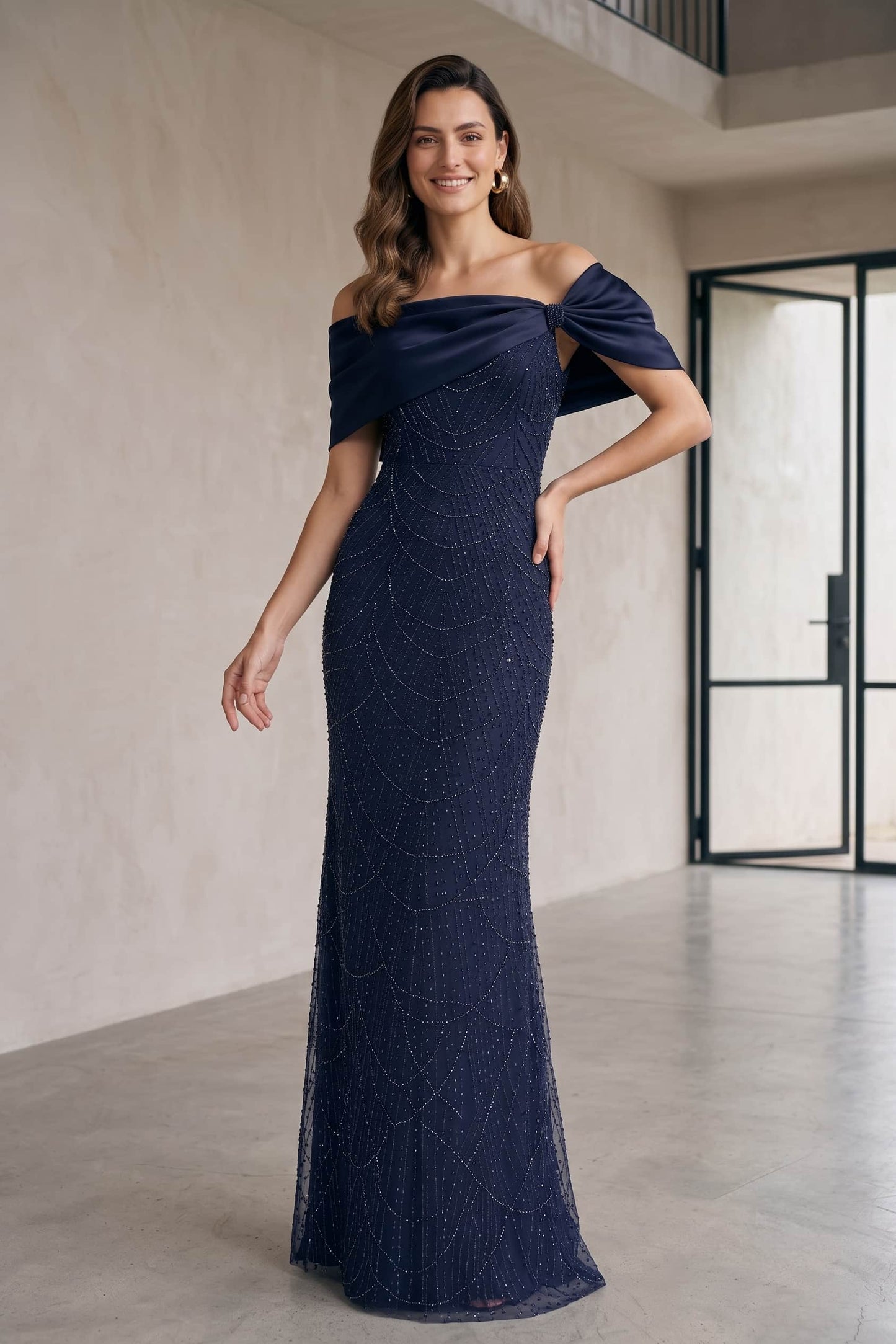 Sheath-Column Floor Length Satin Lace Wedding Guest Dress CG0355